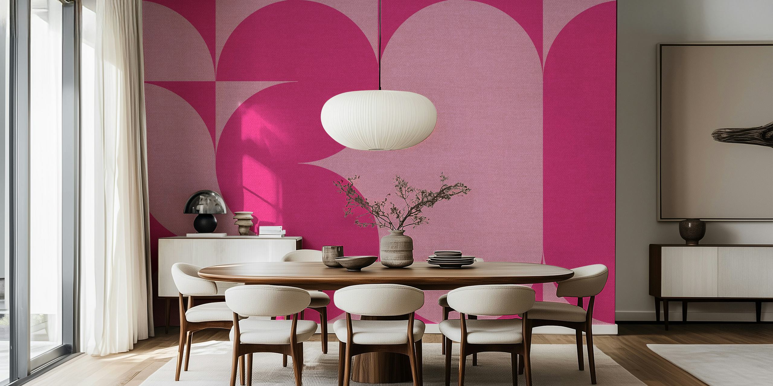 Retro geometric pattern in magenta pink and light pink wallpaper