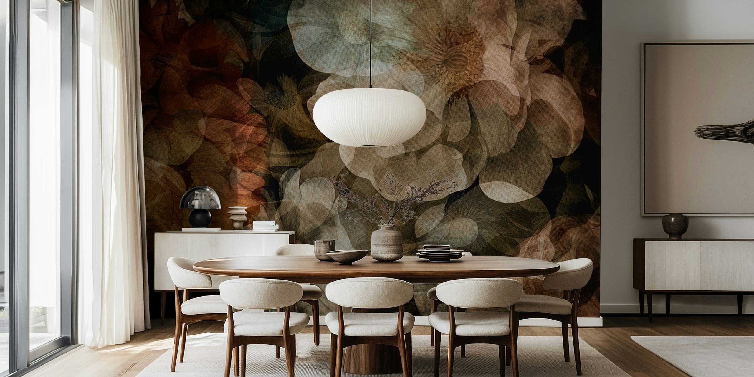 Moody Fall Flowers em um quarto