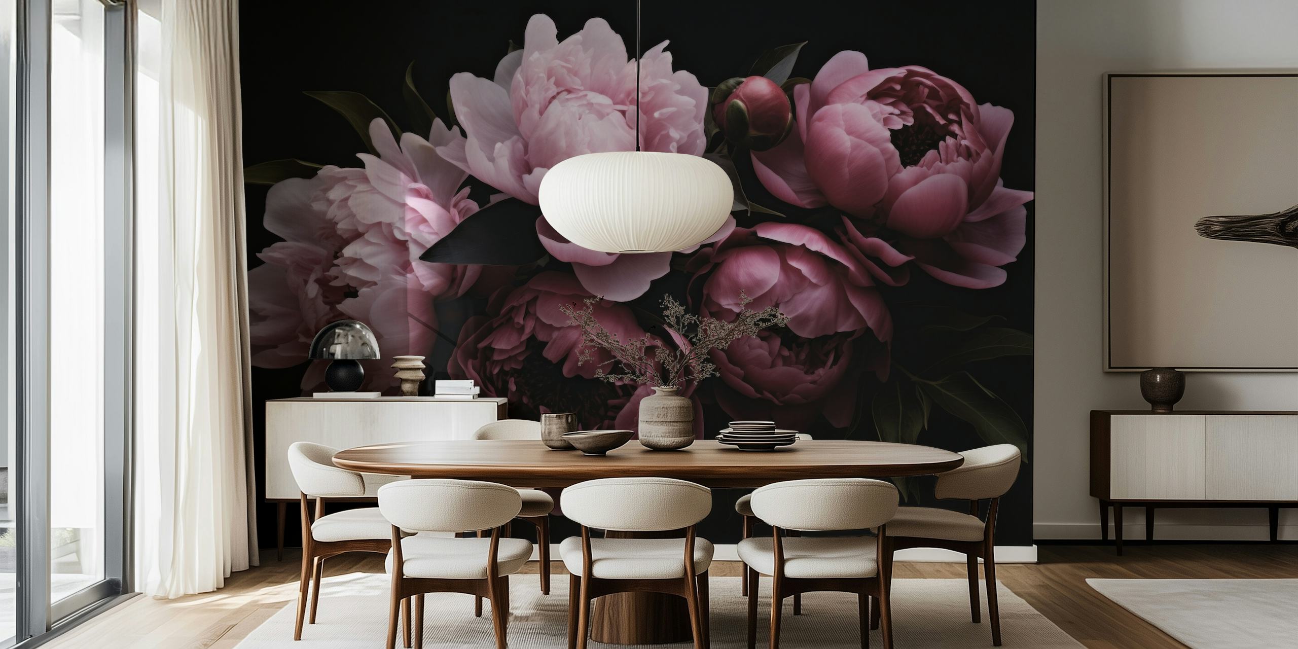 Moody pink peonie flowers design