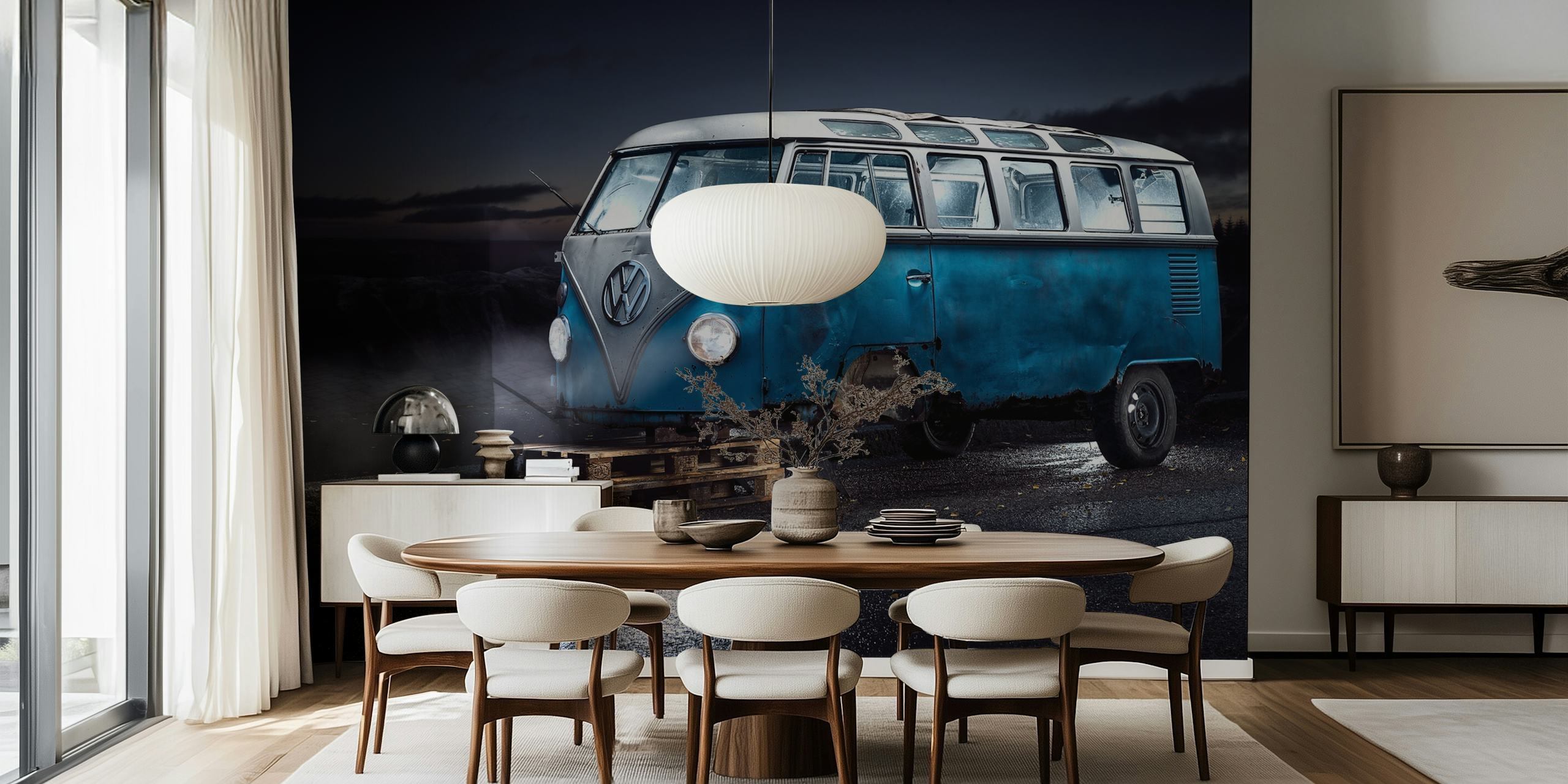 VW Kleinbus Tapete in einem stilvollen Interieur