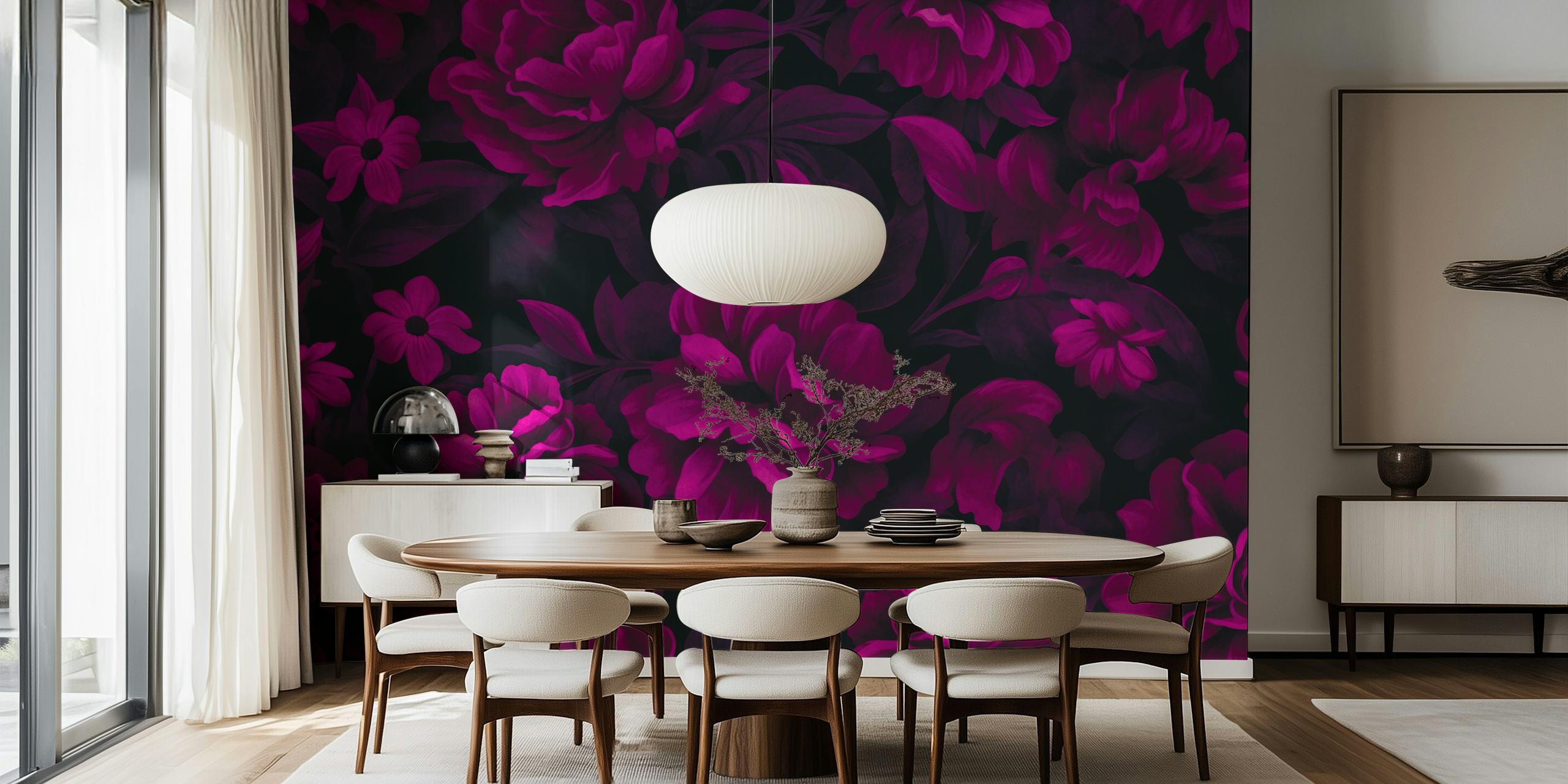Luxury floral wallpaper with pink flowers