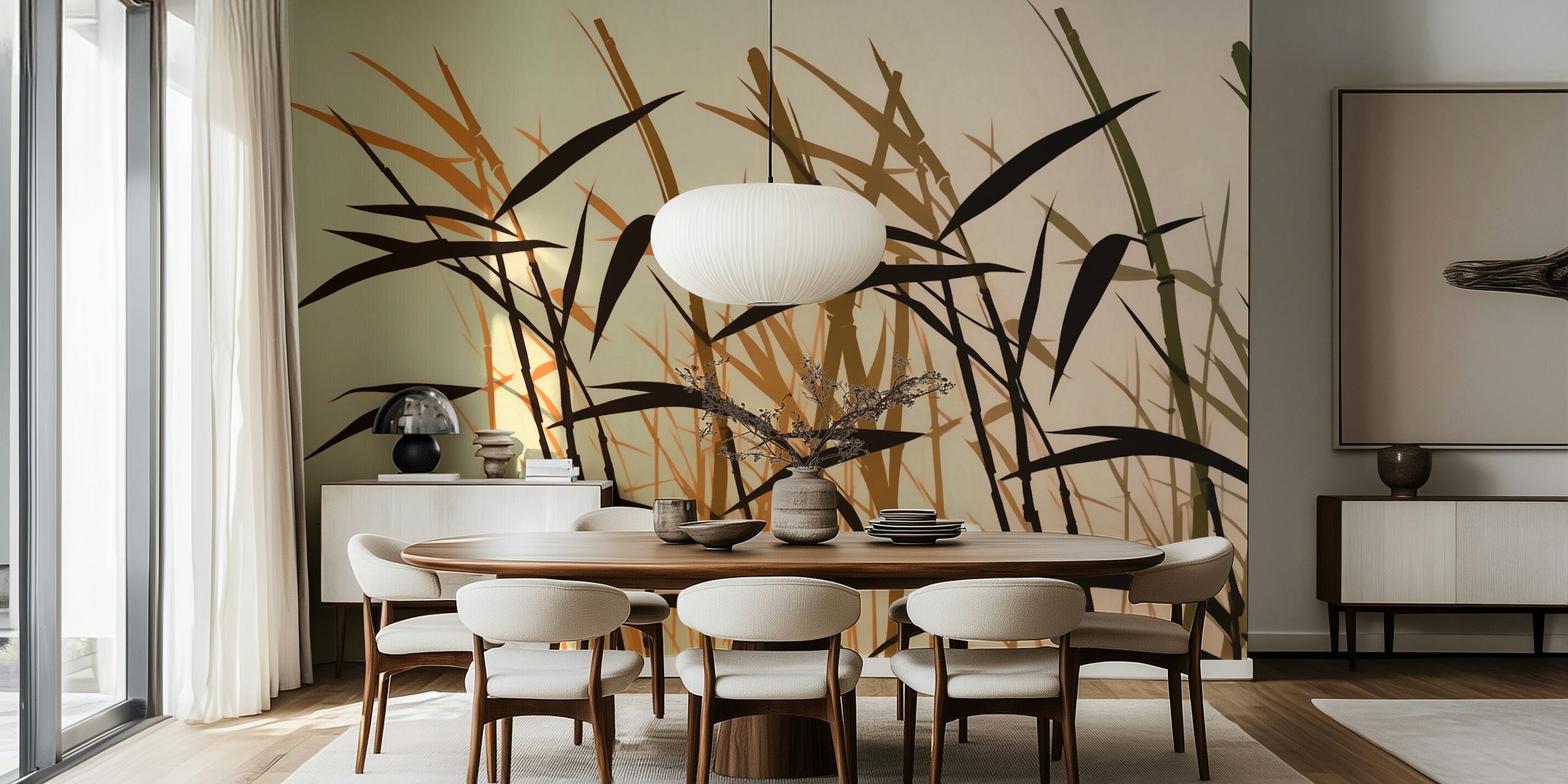 Bamboo grass silhouette in warm tones wallpaper