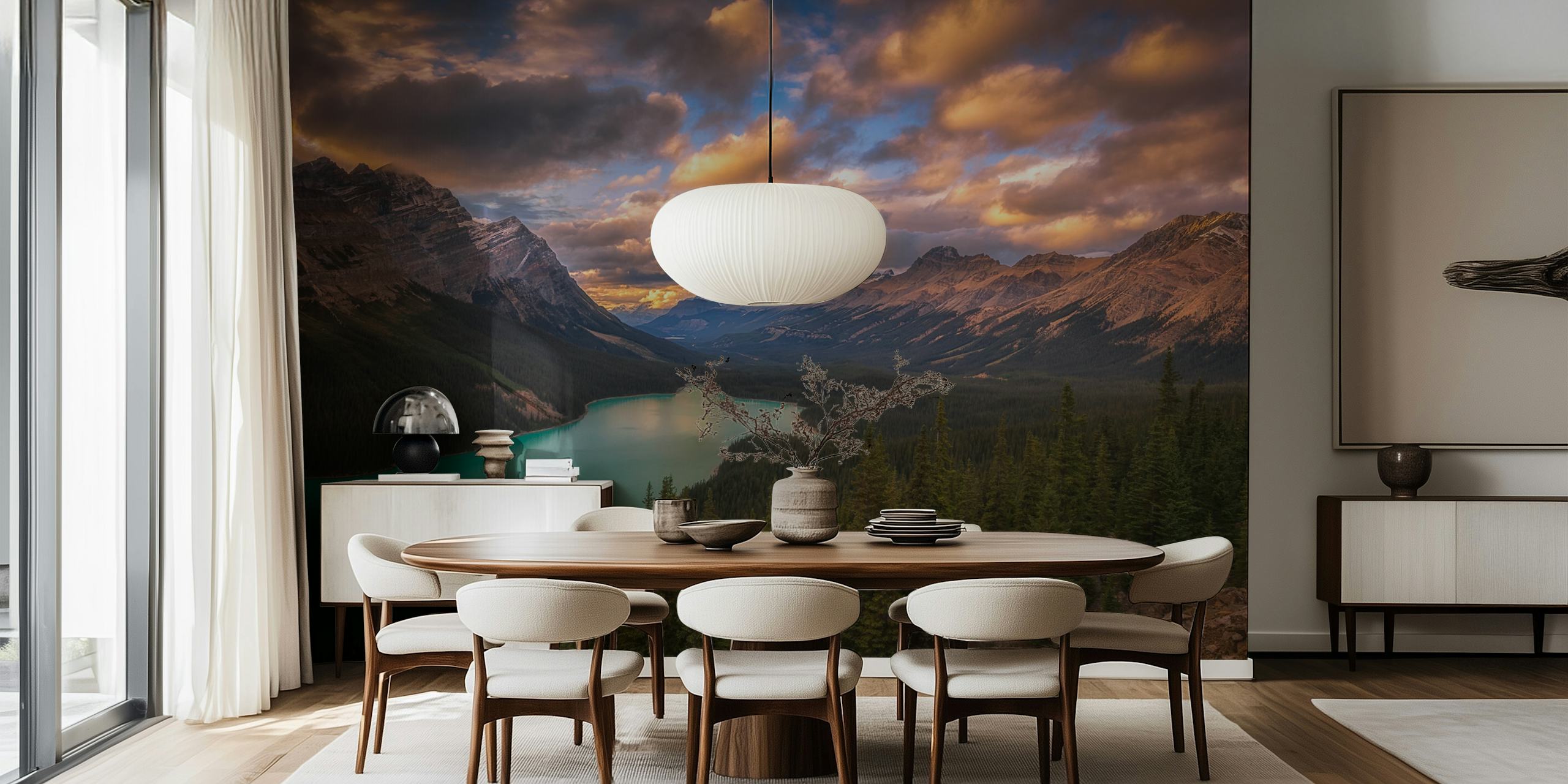 Peyto Lake at dusk wallpaper in a room