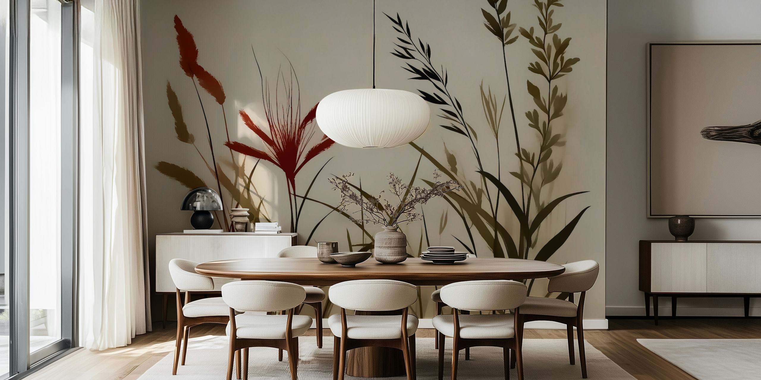 Decorazione murale scandinava con fiori giapponesi con sagome botaniche