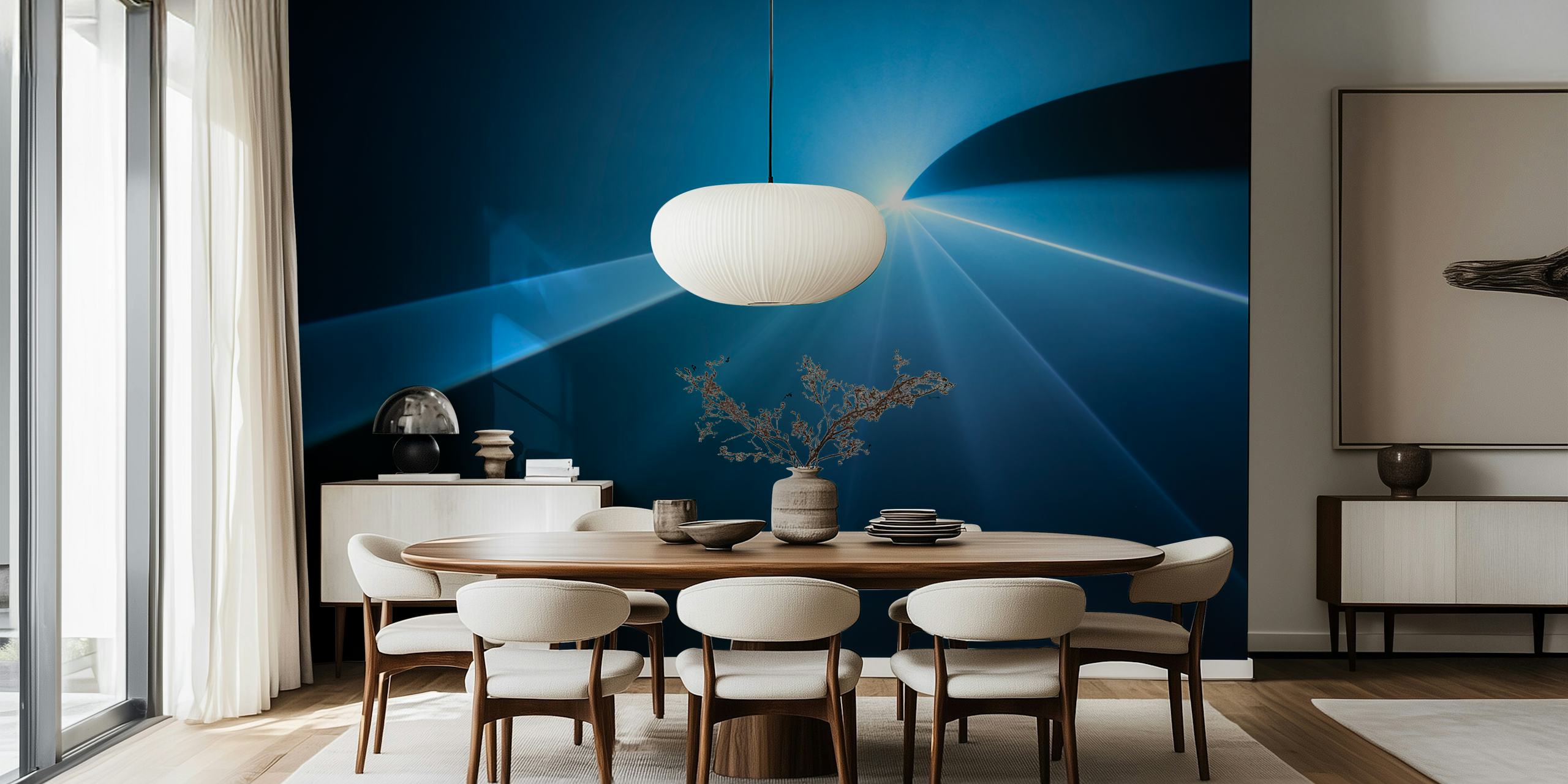 Abstract lines in blue tones with light effects wallpaper
