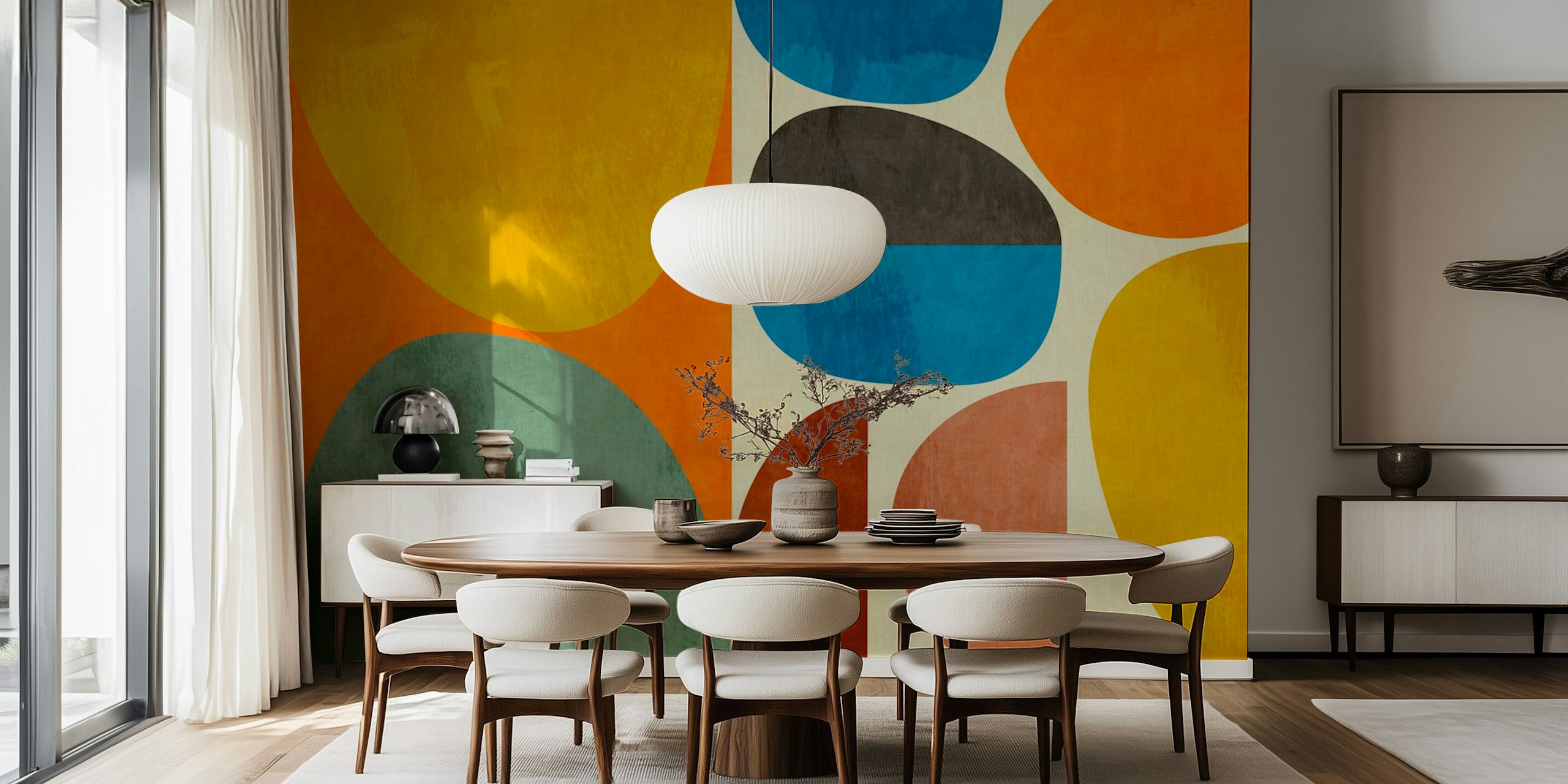 Papel pintado orgánico geo shapes en una habitación