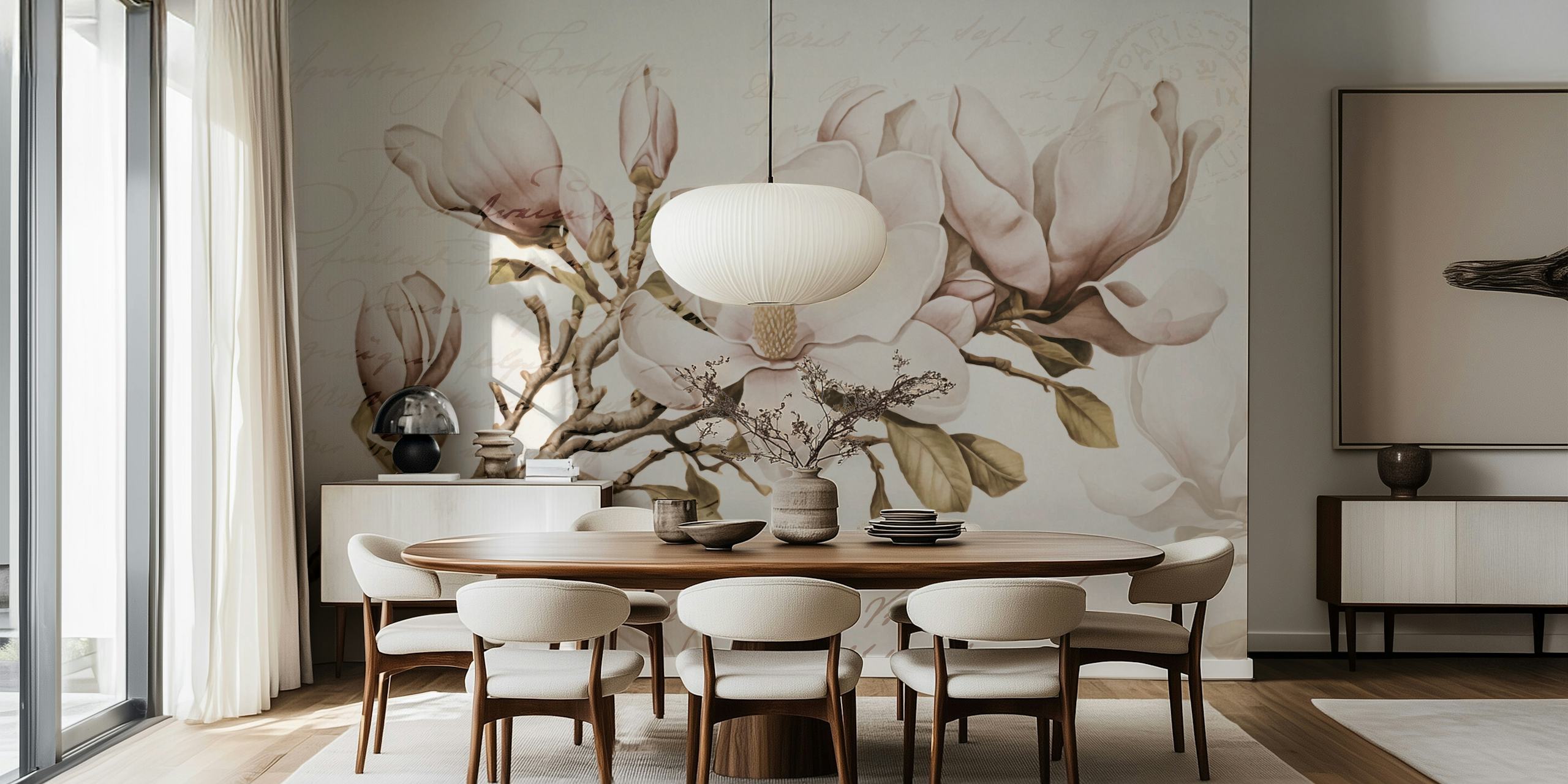 Magnolia Spring Romance carta da parati floreale in una stanza