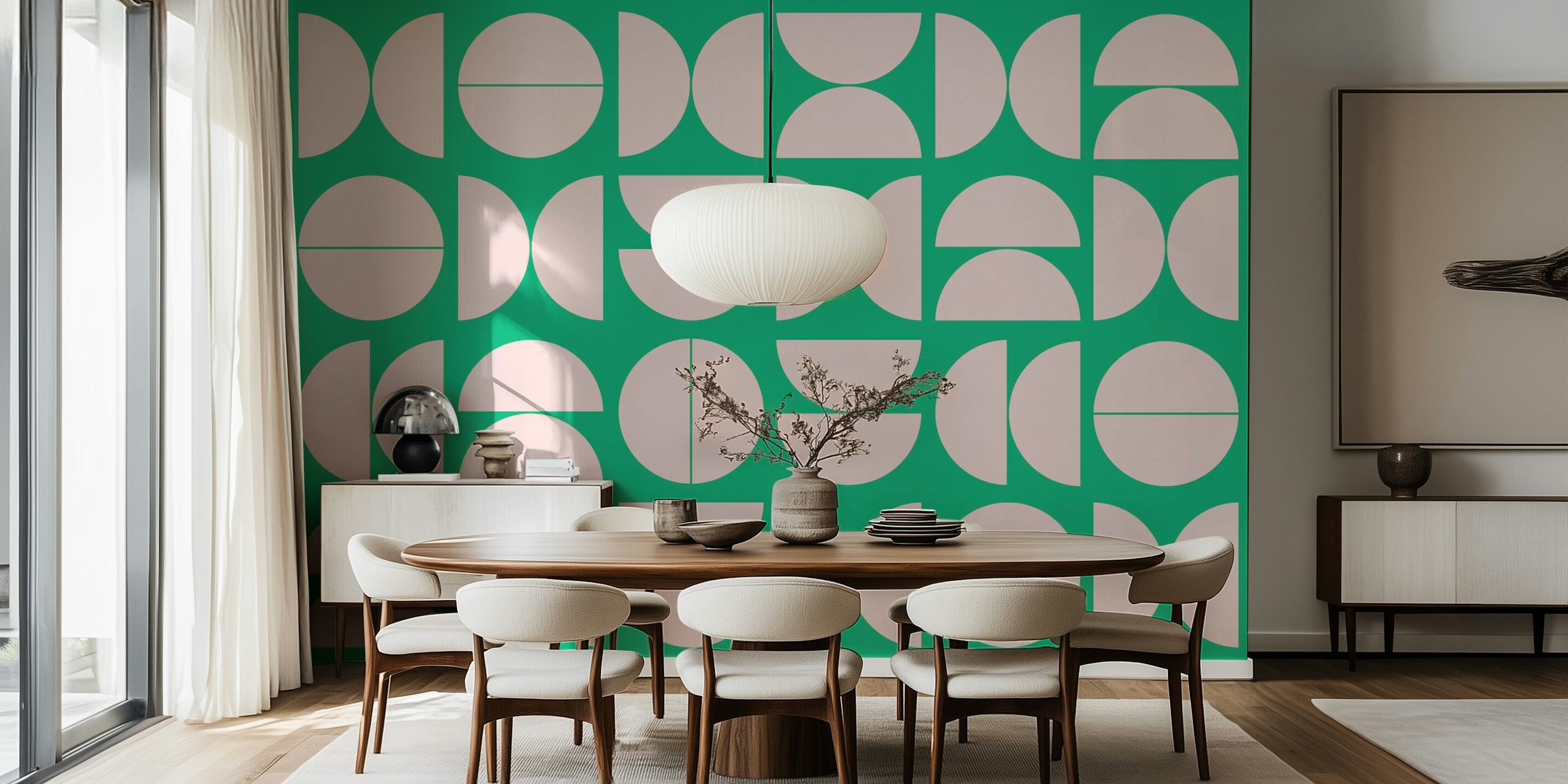 Papel de parede Mid-century modern em verde e pink