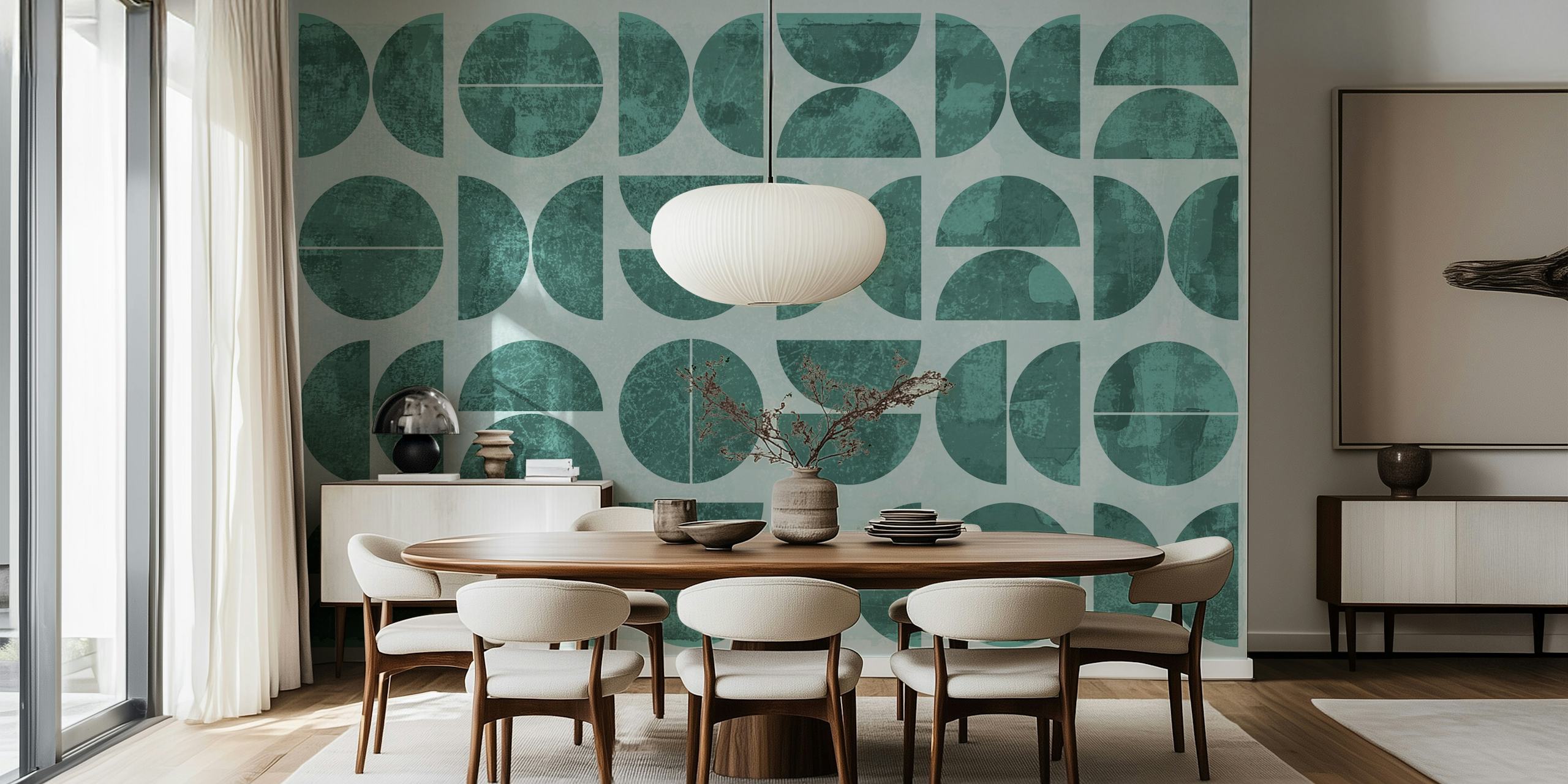 Carta da parati geometrica verde moderna in una stanza