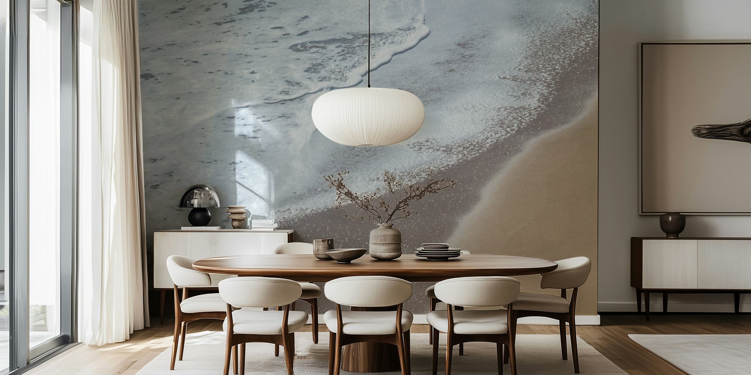 Beach waves meeting sandy shore, natural colors wallpaper