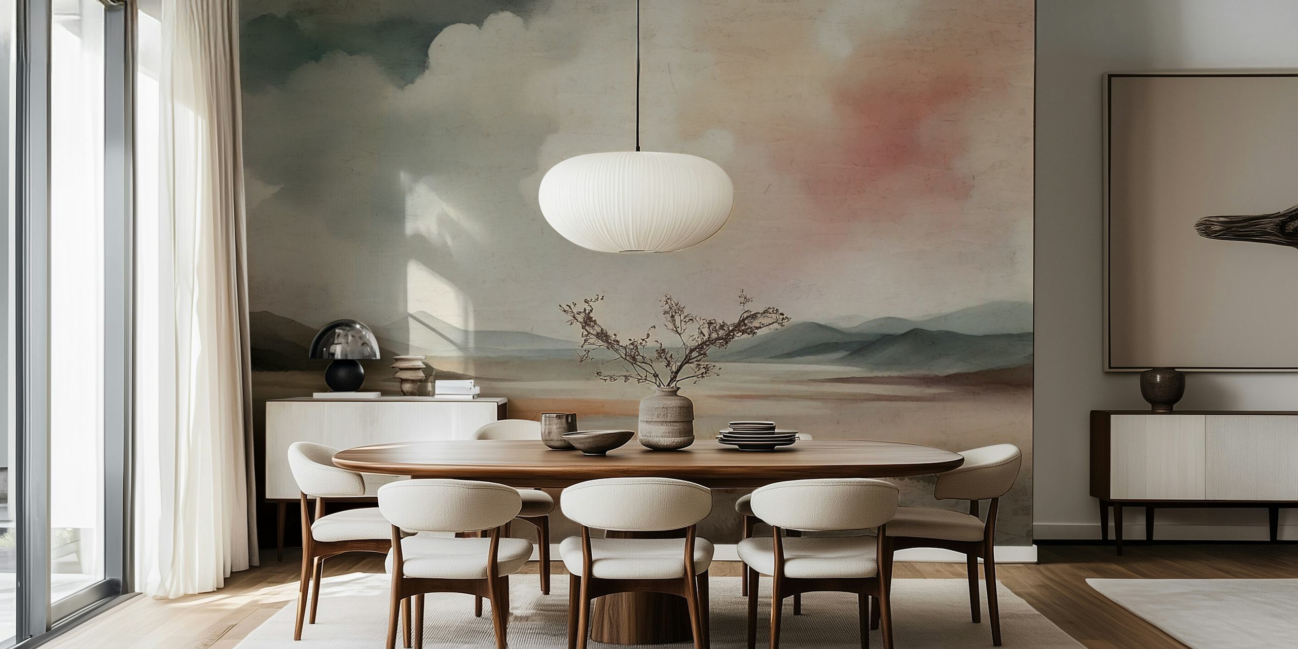 Soft abstract landscape with clouds and muted browns wallpaper