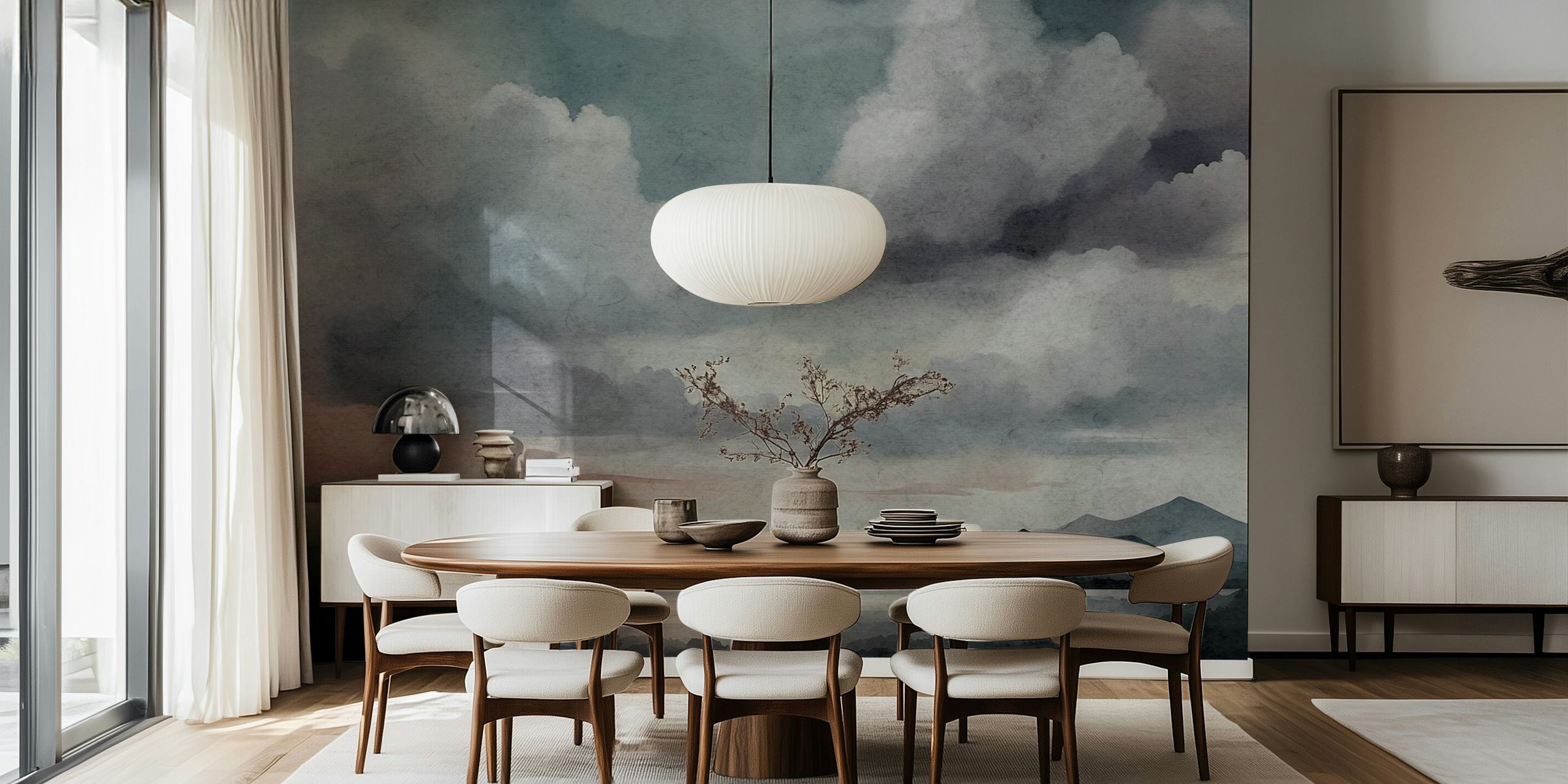Airy Morning Clouds behang in een kamer