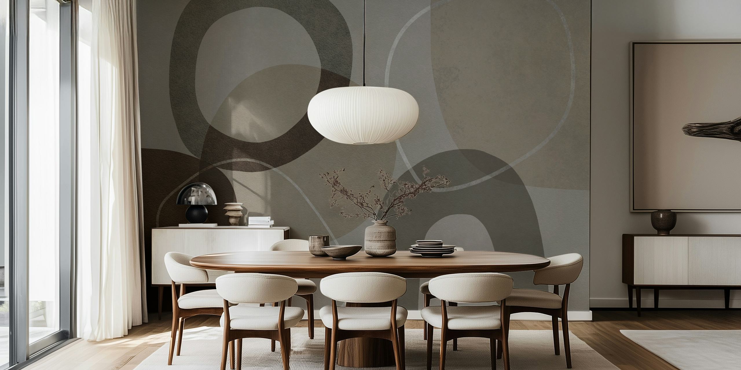 Mid Century Shapes and Outline wallpaper in a room