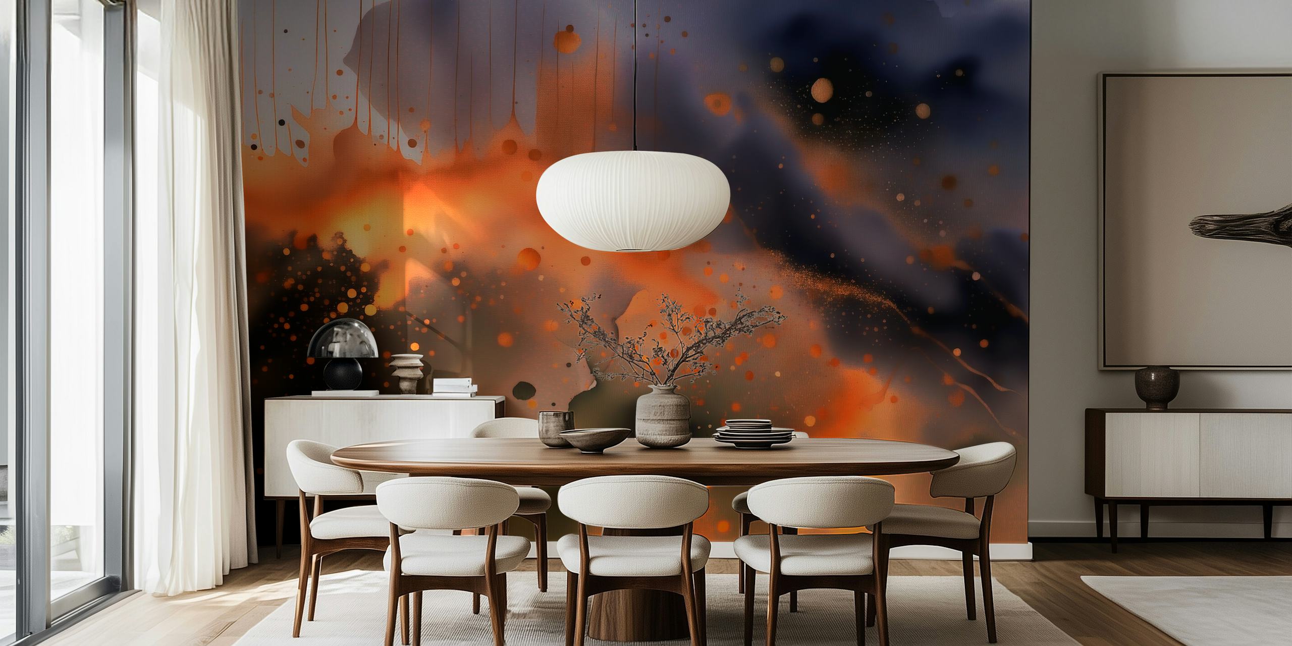 Abstract wallpaper featuring orange and black colors with splatter patterns