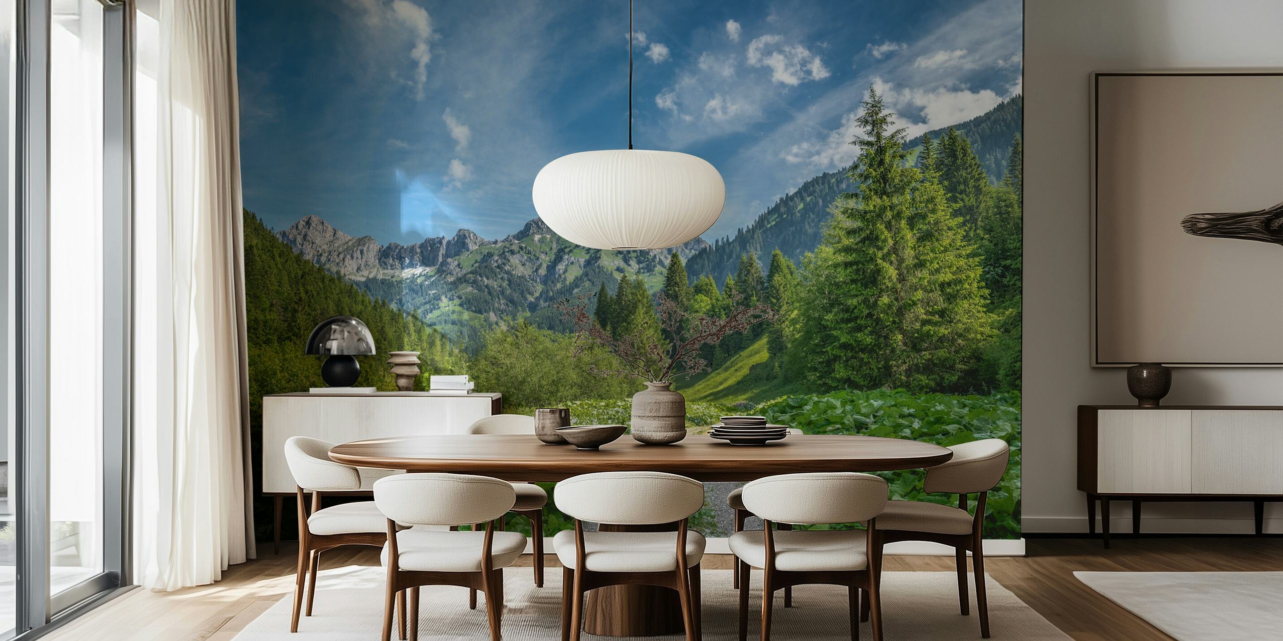 Tannheimer Mountain-tapet vist i et rum