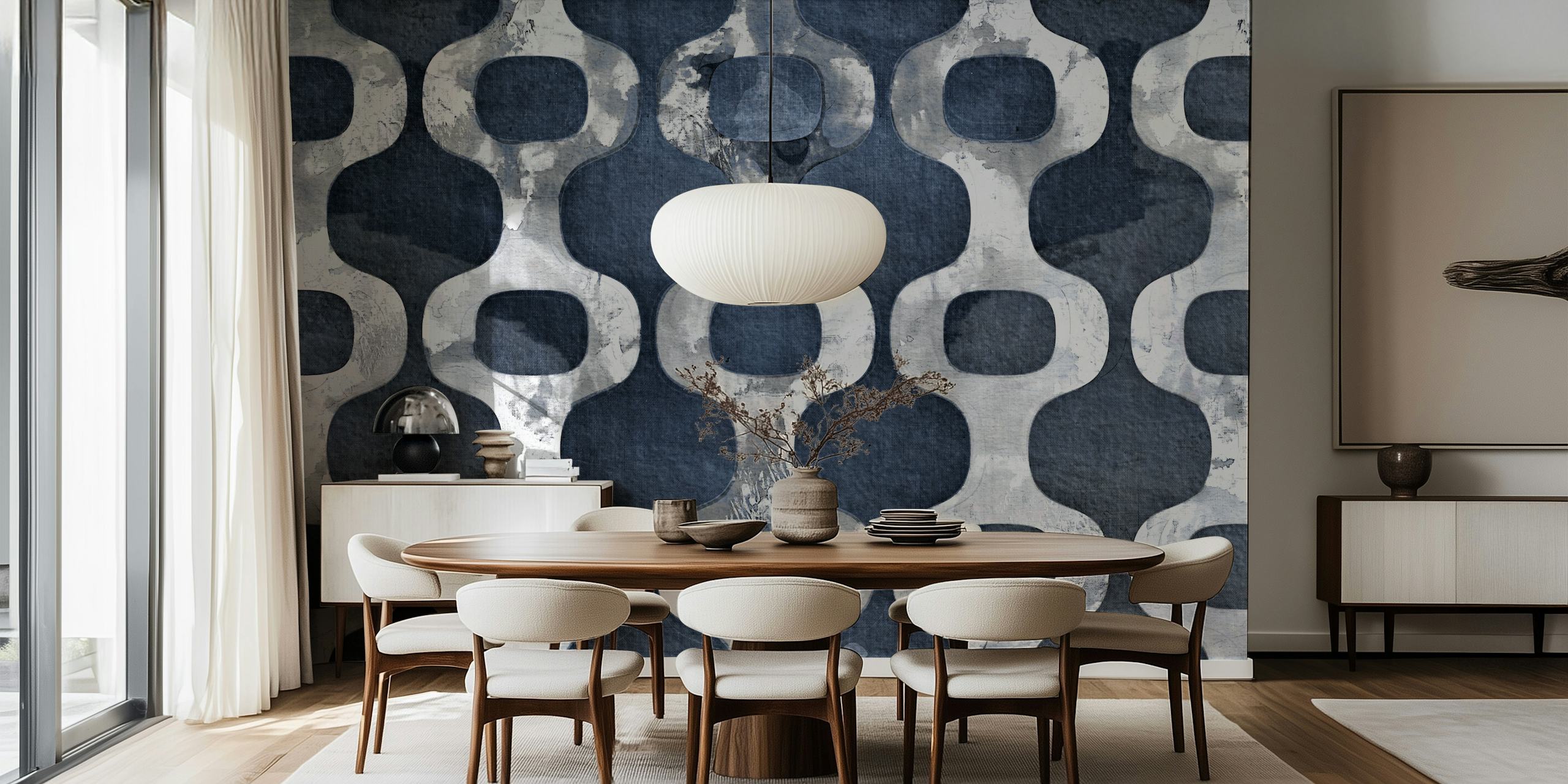 Design de fresque murale ornementale élégant en indigo et marine