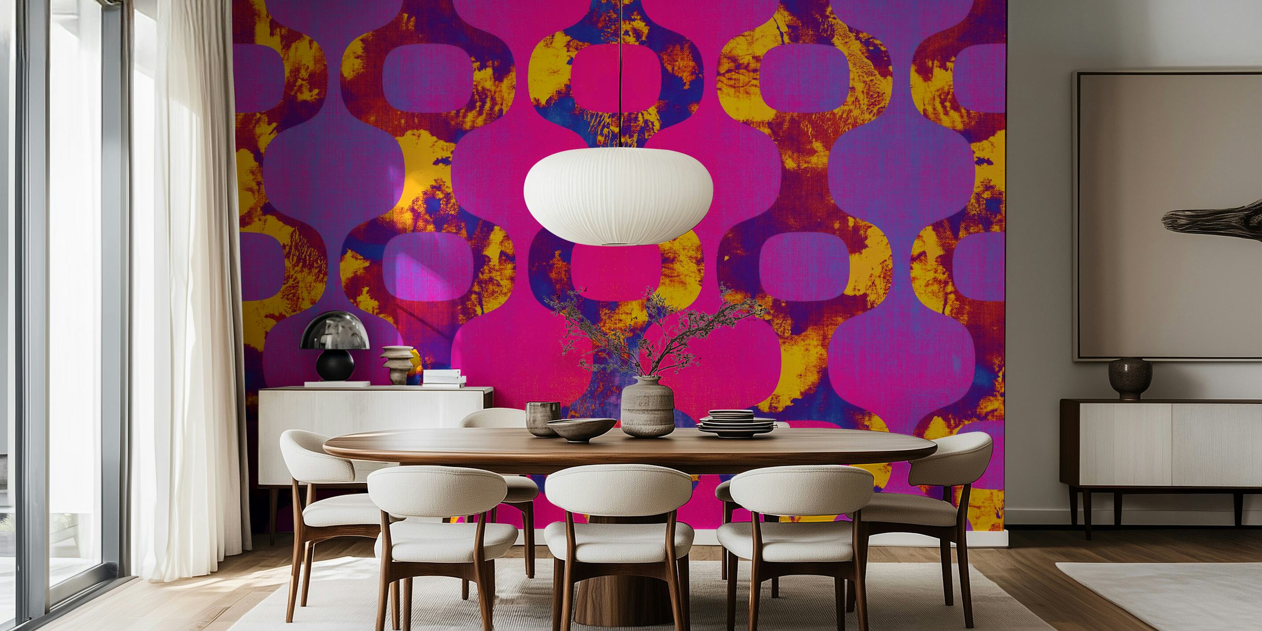 Vivid 80s Pop Art wallpaper displayed in a room