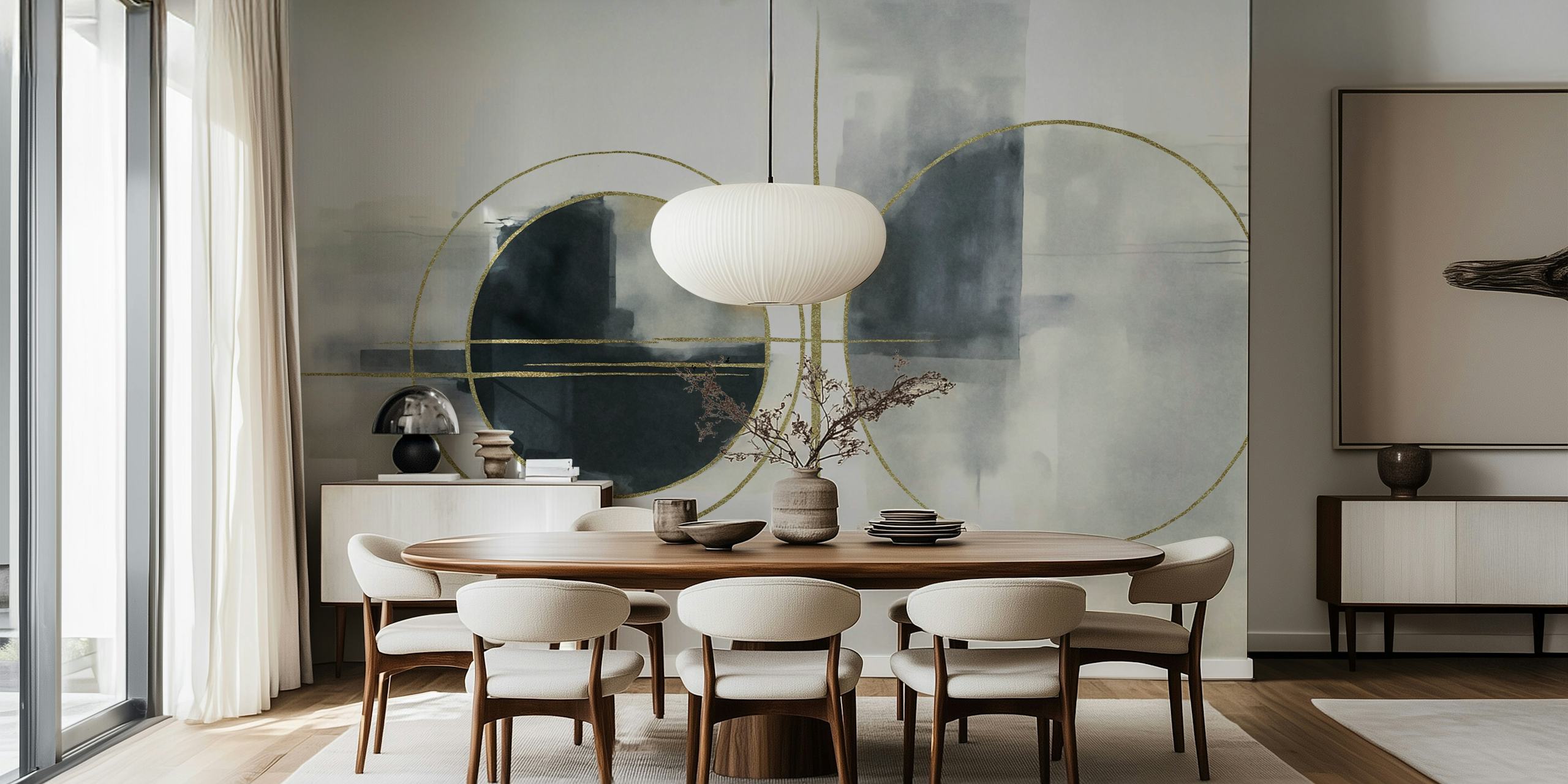 Abstract Circular Gold wallpaper in a room