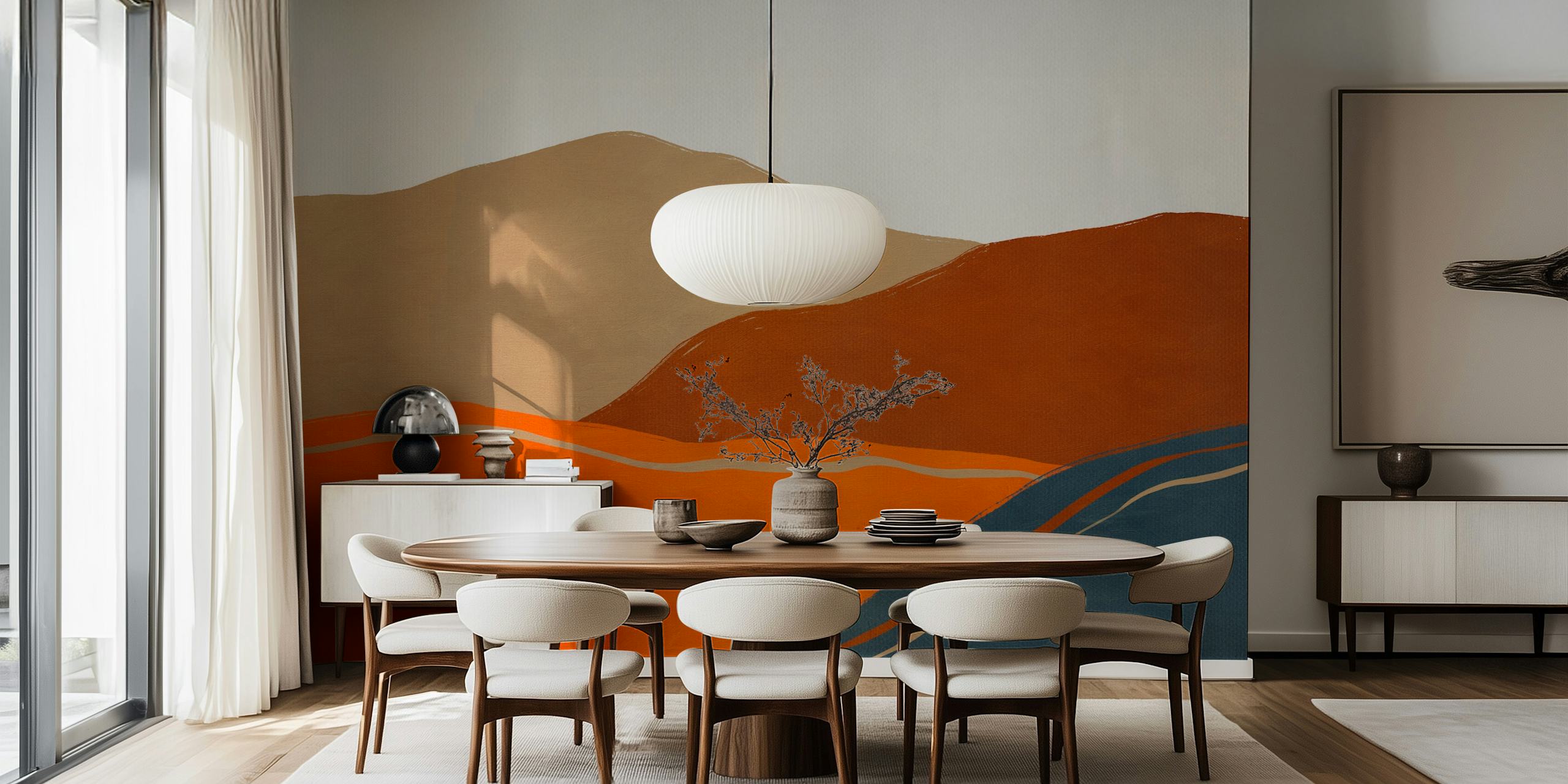 Papel de parede Vintage Minimal Mountains em um quarto