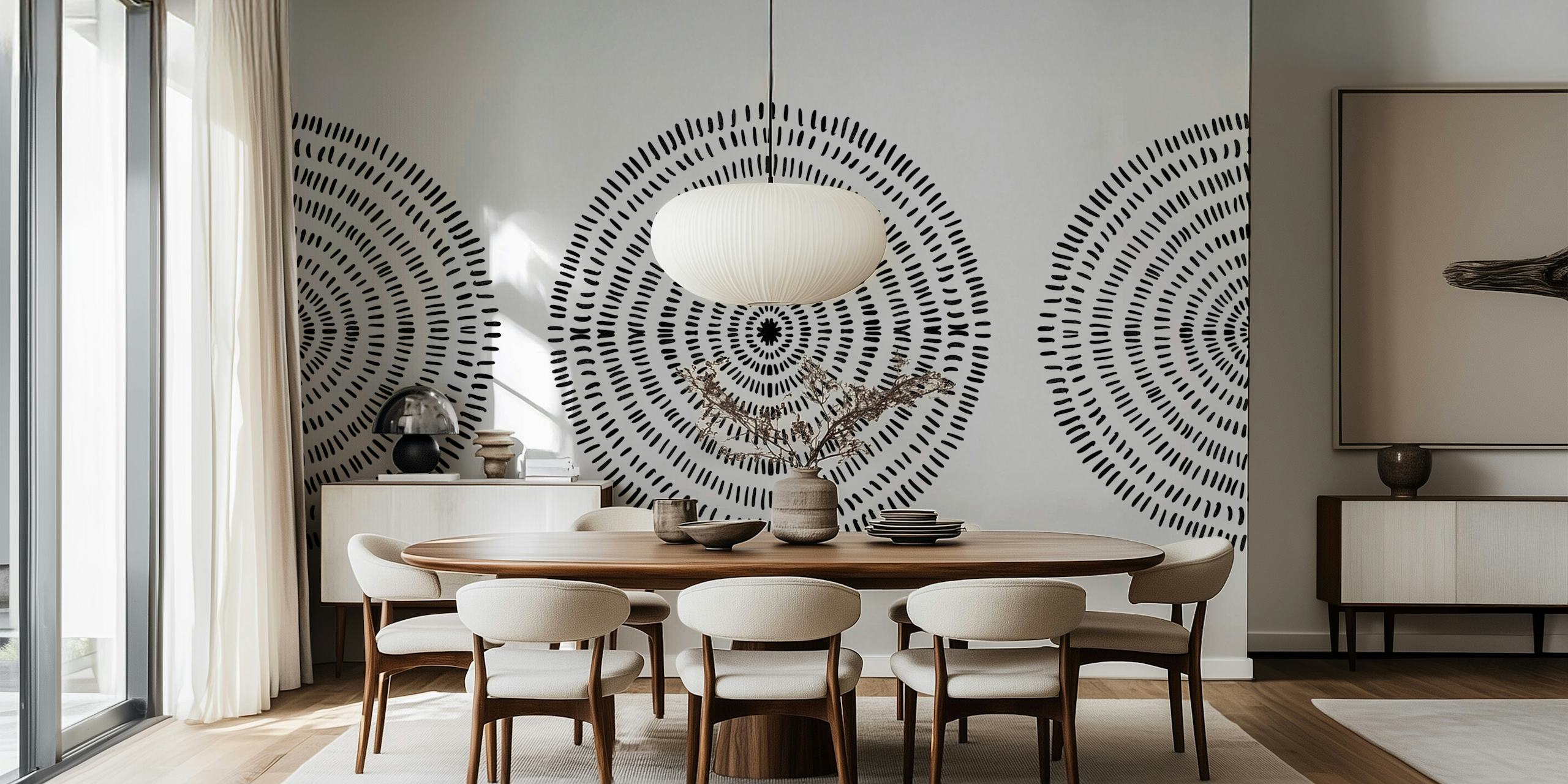 Black Tribal Circular Ornaments wallpaper in a room