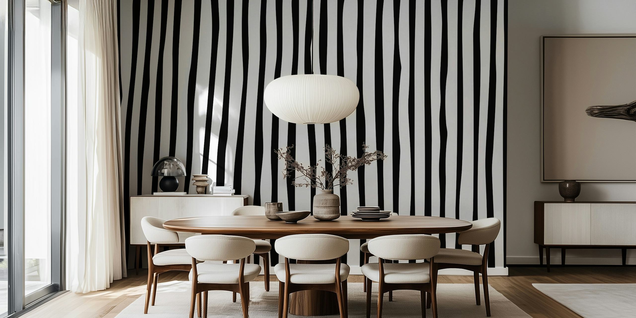 Crno-bijela prugasta tapeta u sobi