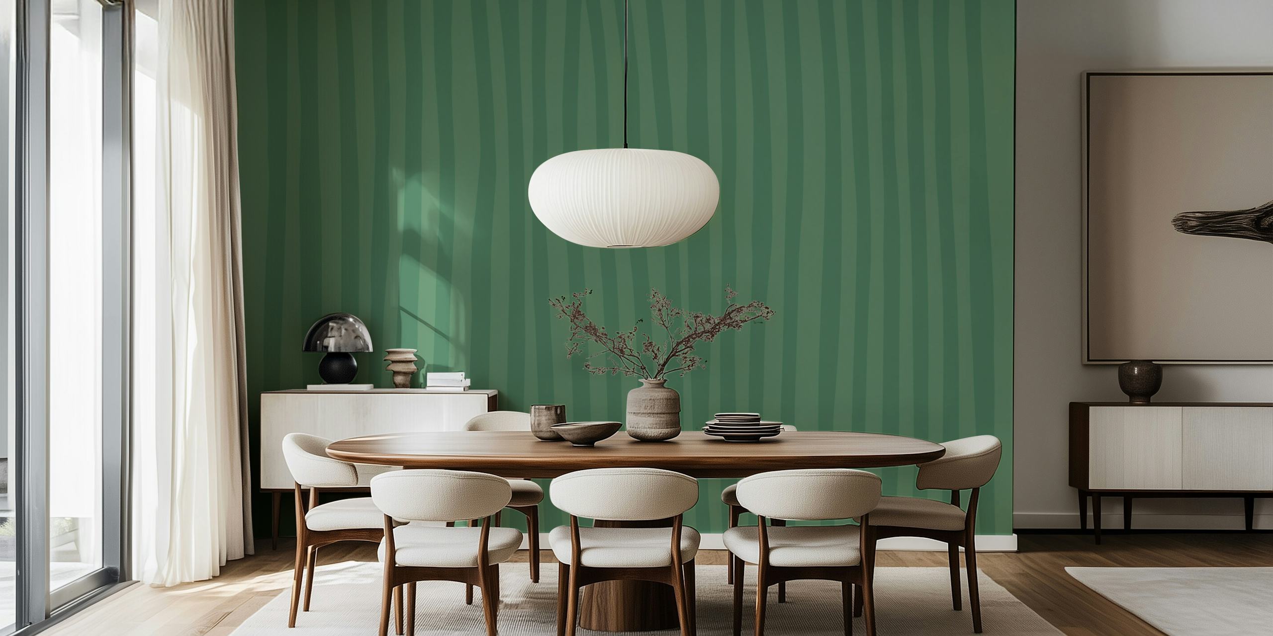 Simple Stripes Sage Green Tapete in einem Raum