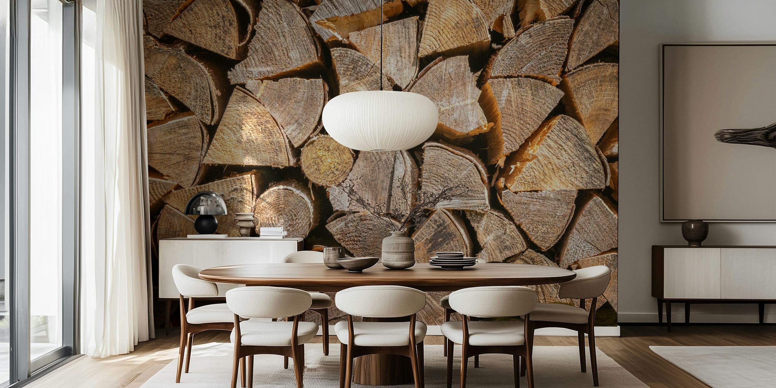 Papel tapiz Spring log Stack en una habitación