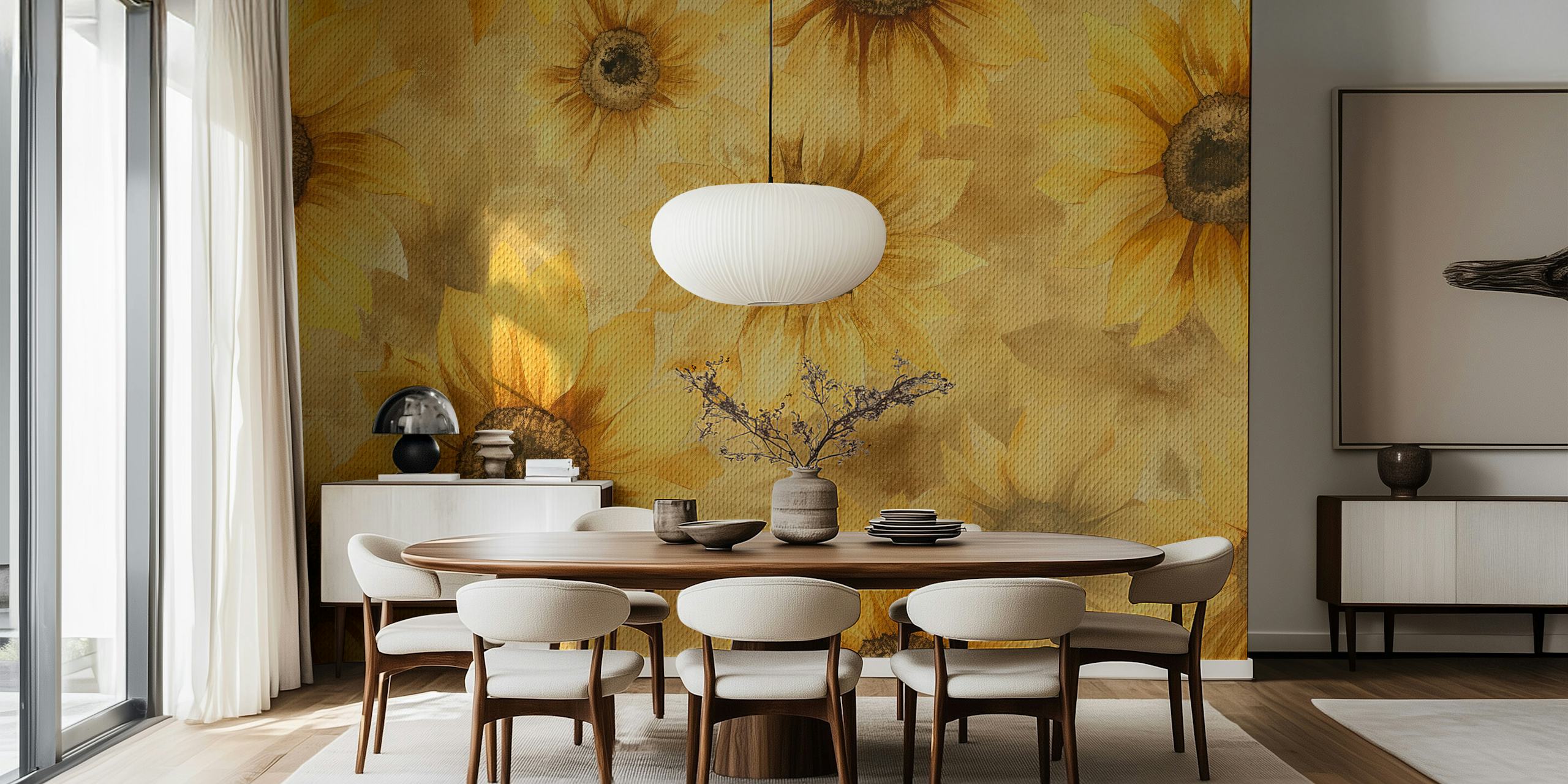 yellow sunflower floral wallpaper with watercolor style