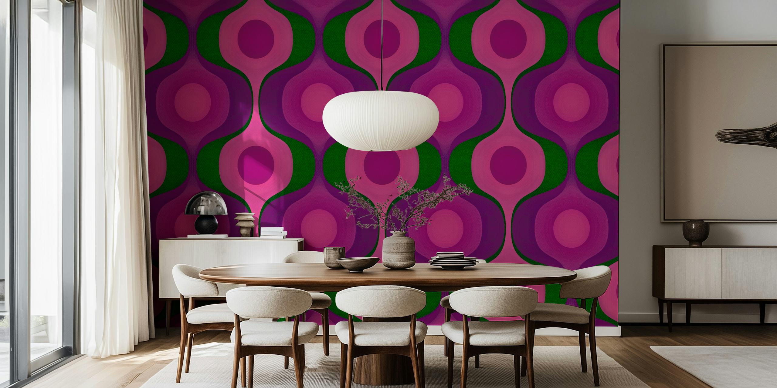 Magenta 70s Groovy Geometry wallpaper in a room