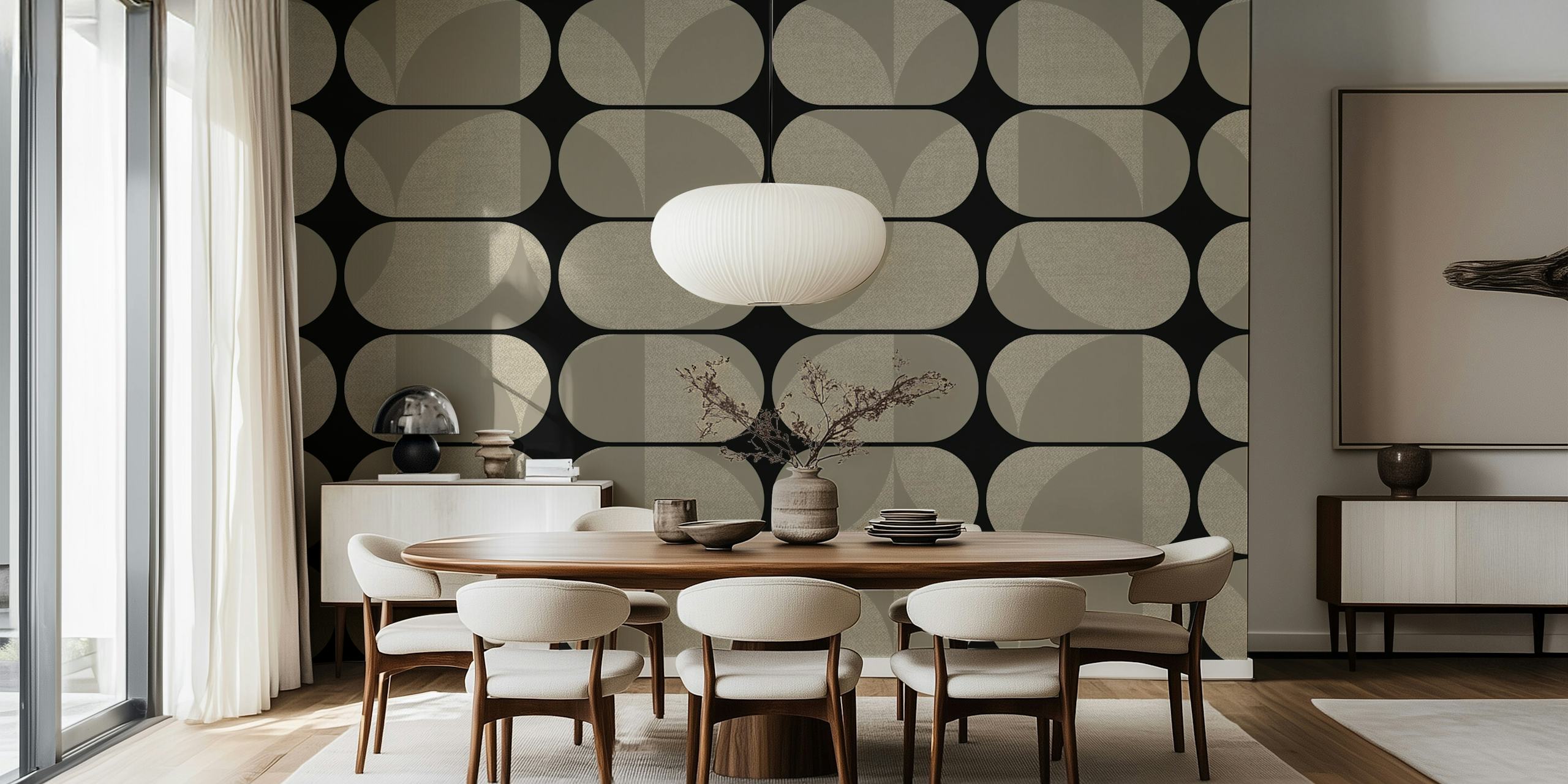 Tan Mid-Century Modern Pebble Geo tapet i rummet