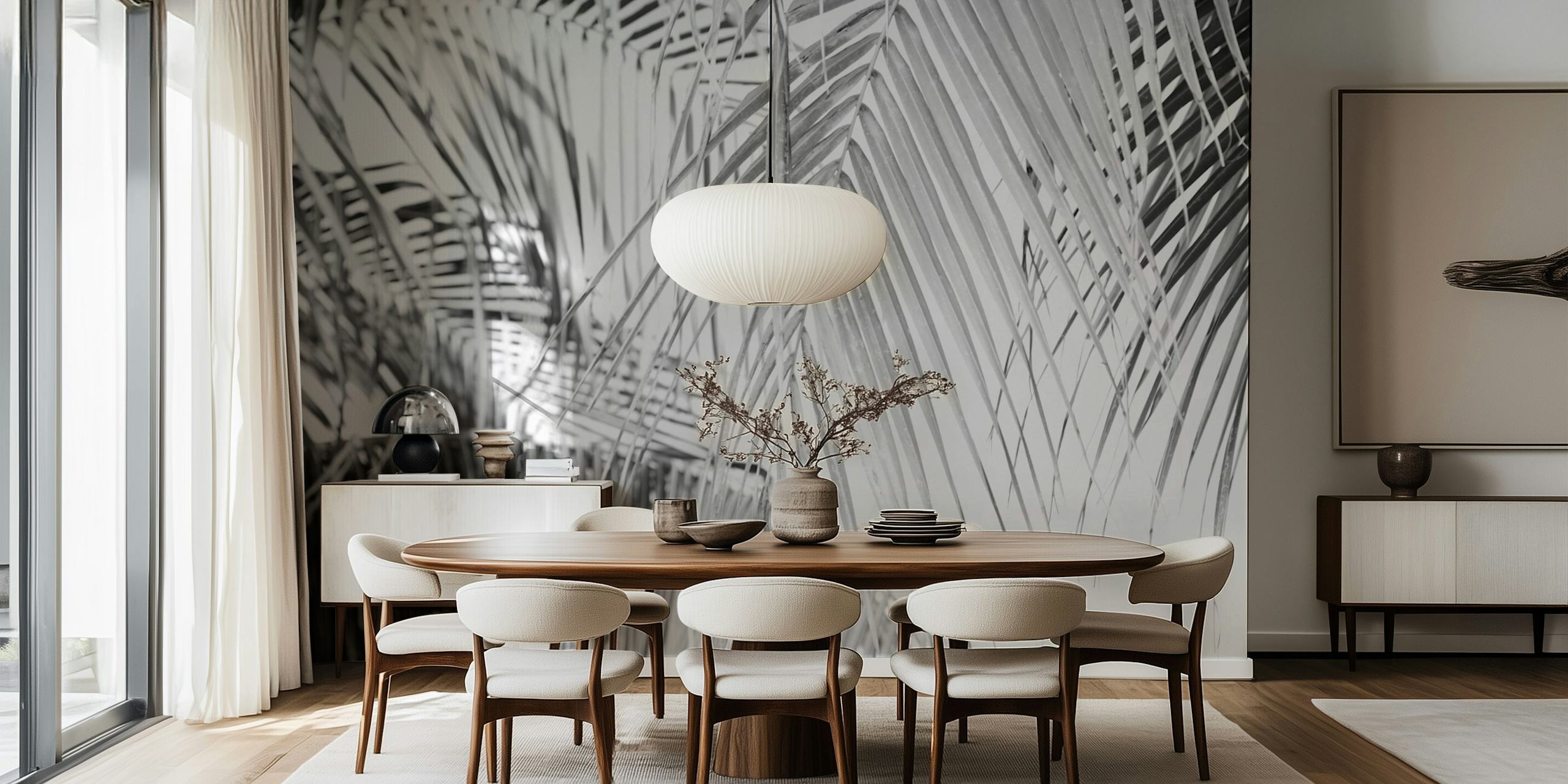 Tropical palm wallpaper in a modern room