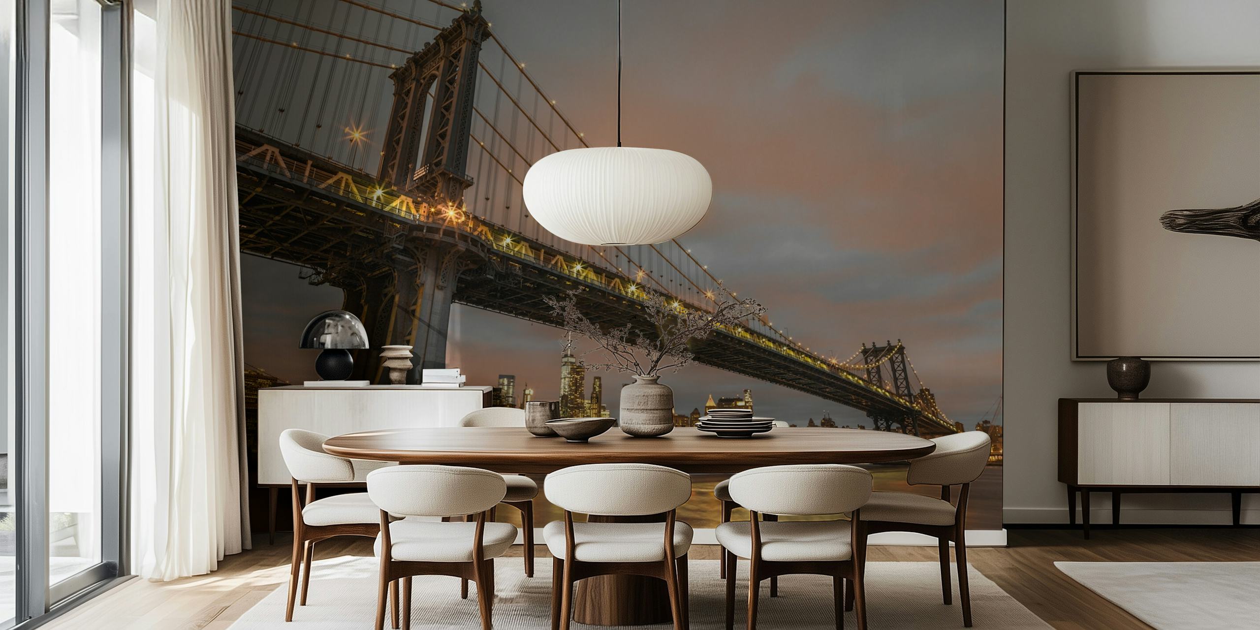 Manhattan Bridge cityscape wallpaper featuring urban skyline colors and architectural details