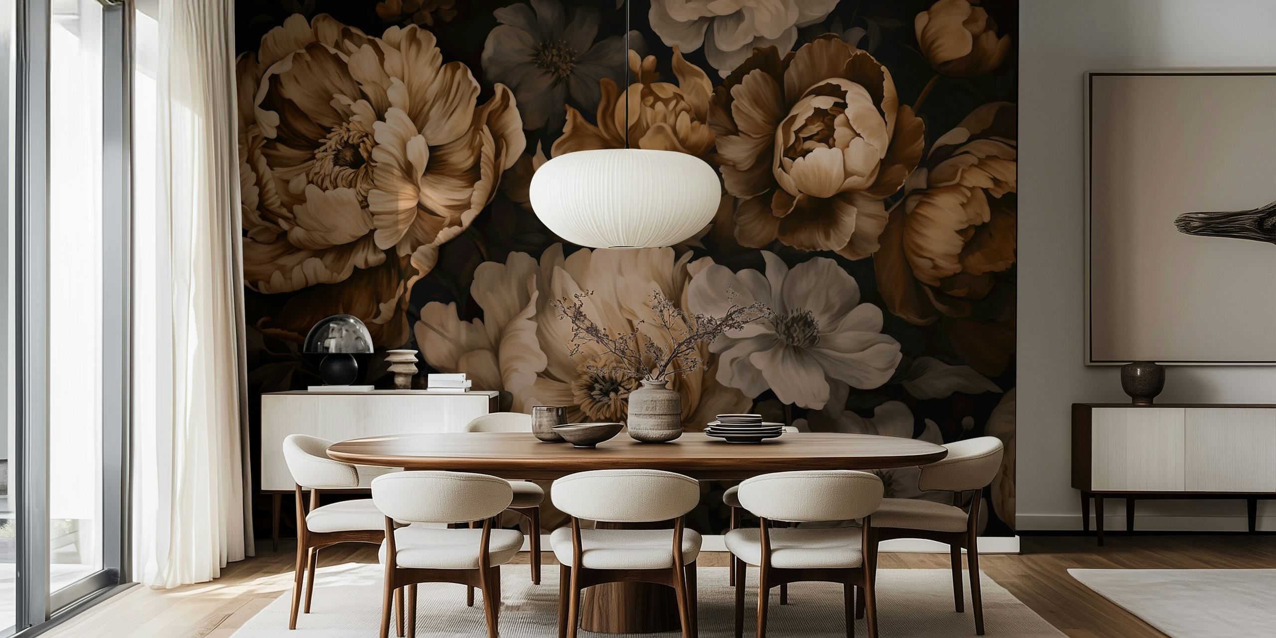 Design de papier peint floral dans des tons chauds