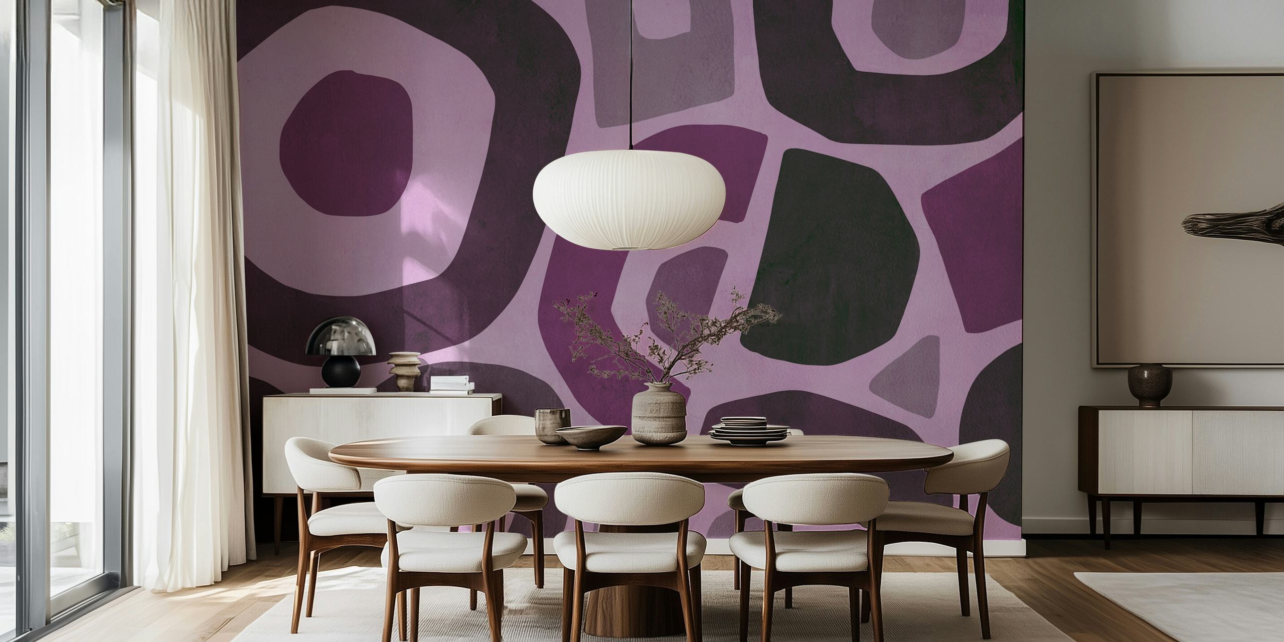 Abstract purple wallpaper design in a room