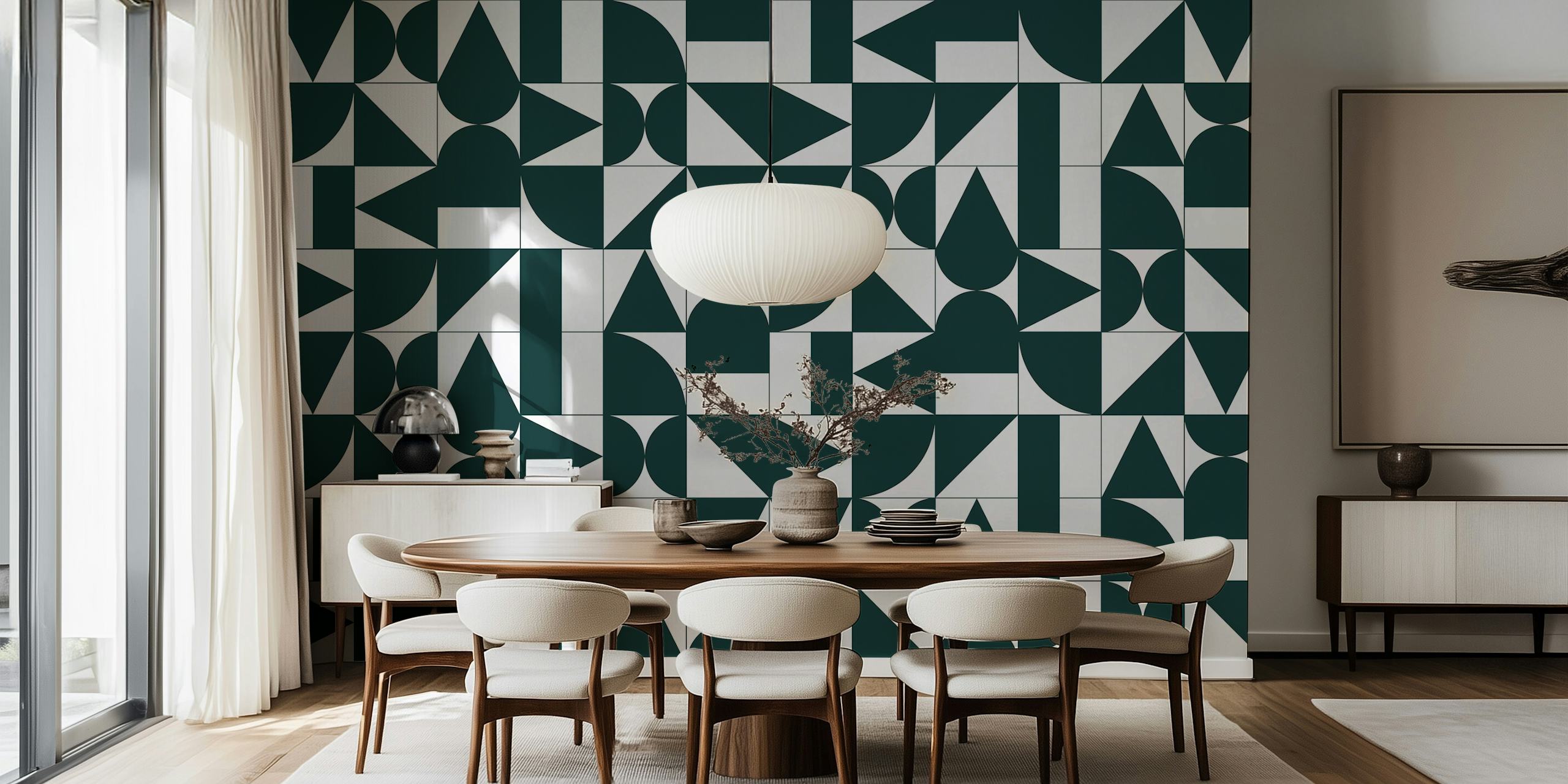 Geometric wallpaper design in a room