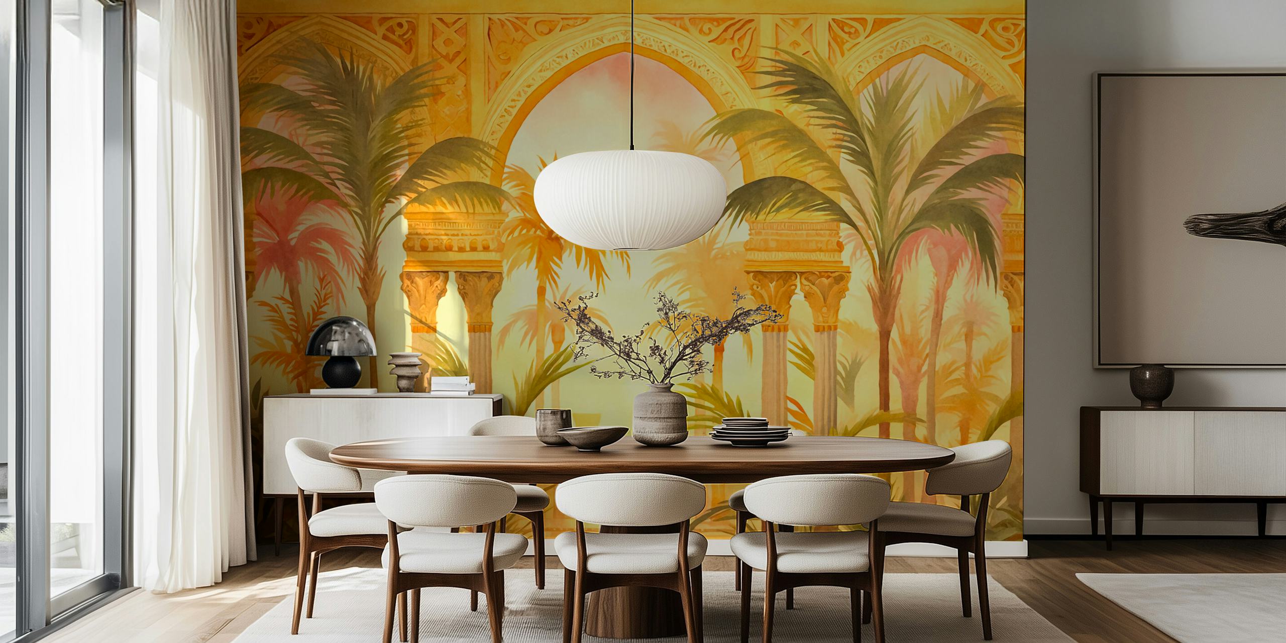 Oriental Palace Exotic Palm Garden Tapete in einem Raum