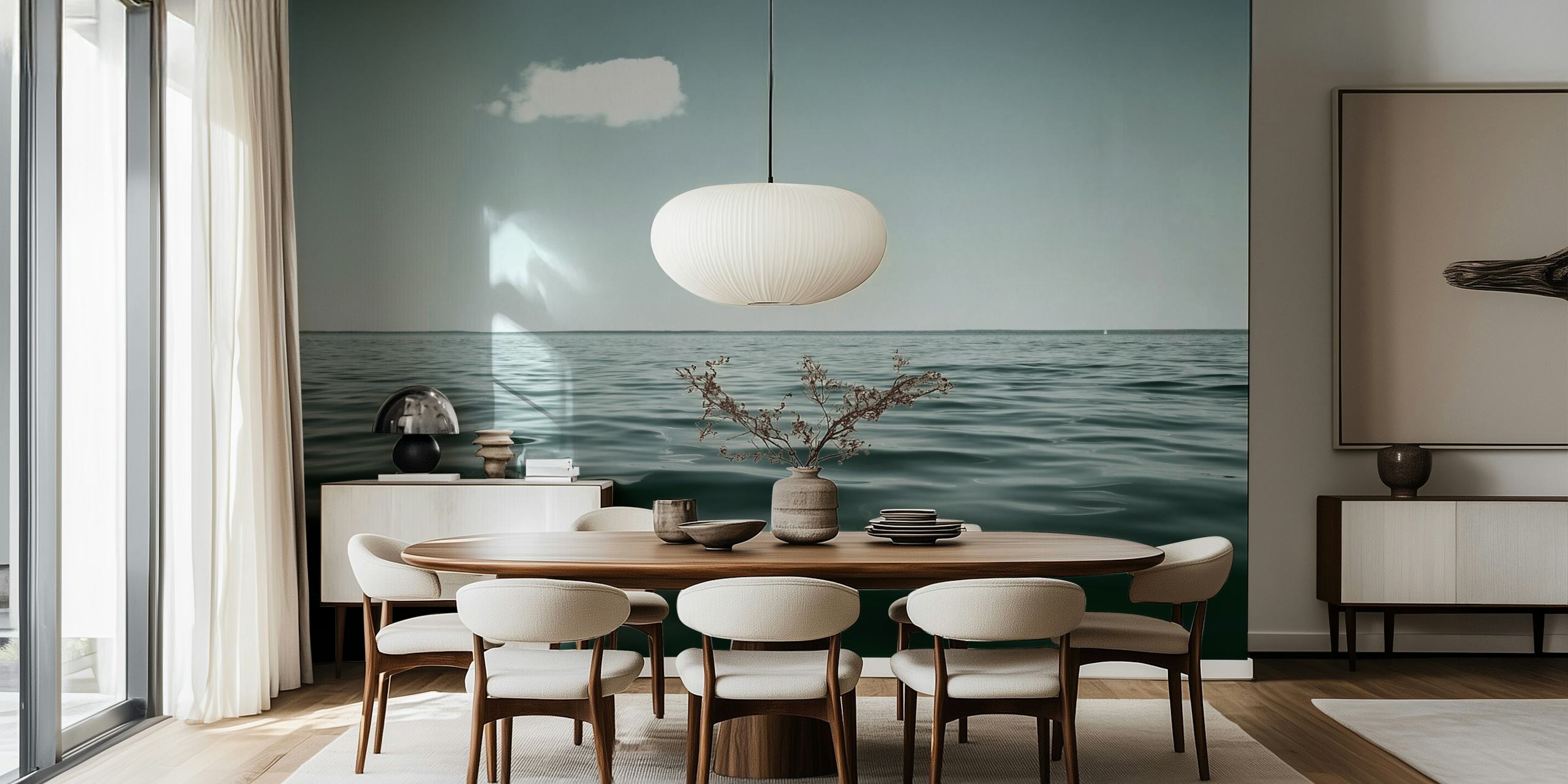 Rustige Meer Scène Wallpaper in de Tentoonstellingsruimte