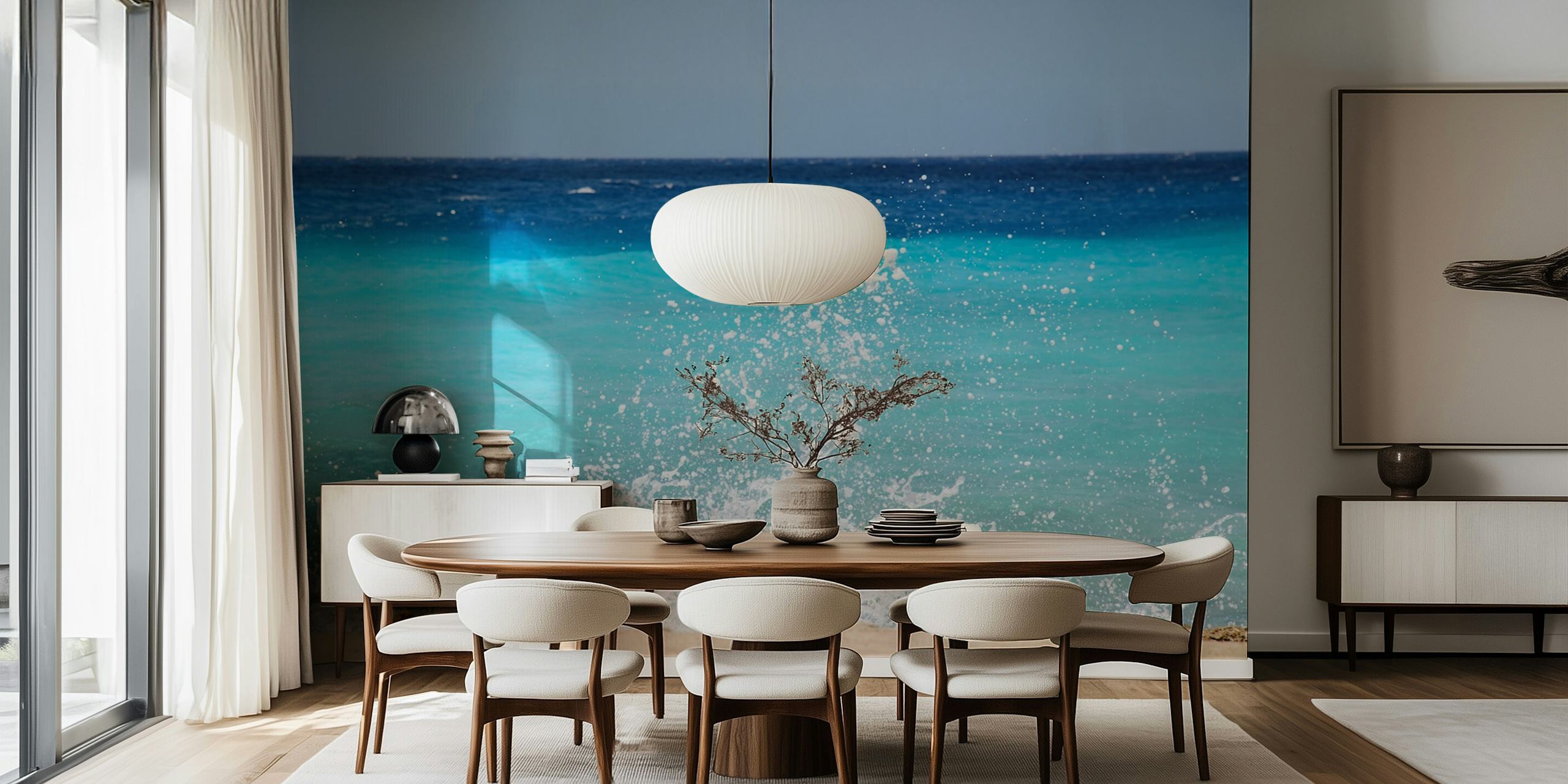 Caribbean Ocean Splash behang in een kamer