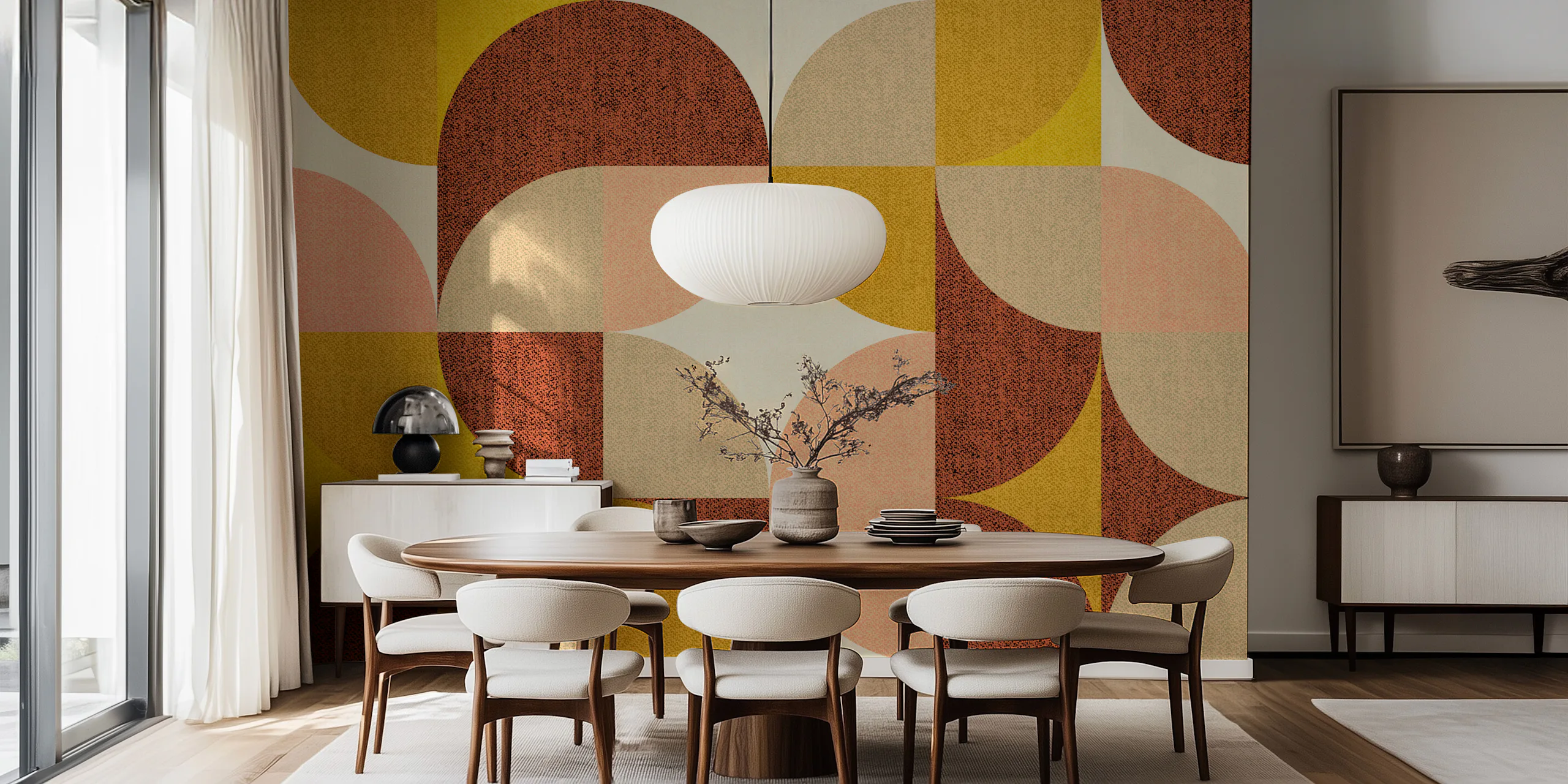 Retro Geometric Wallpaper Sage Pink Rust Gold