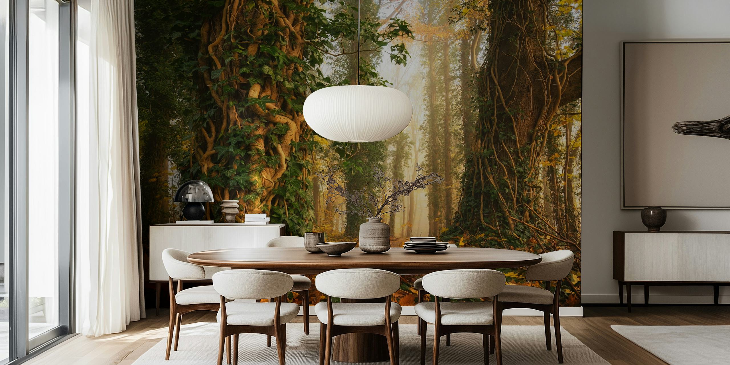 Habitación con diseño de papel tapiz inspirado en cuentos de hadas