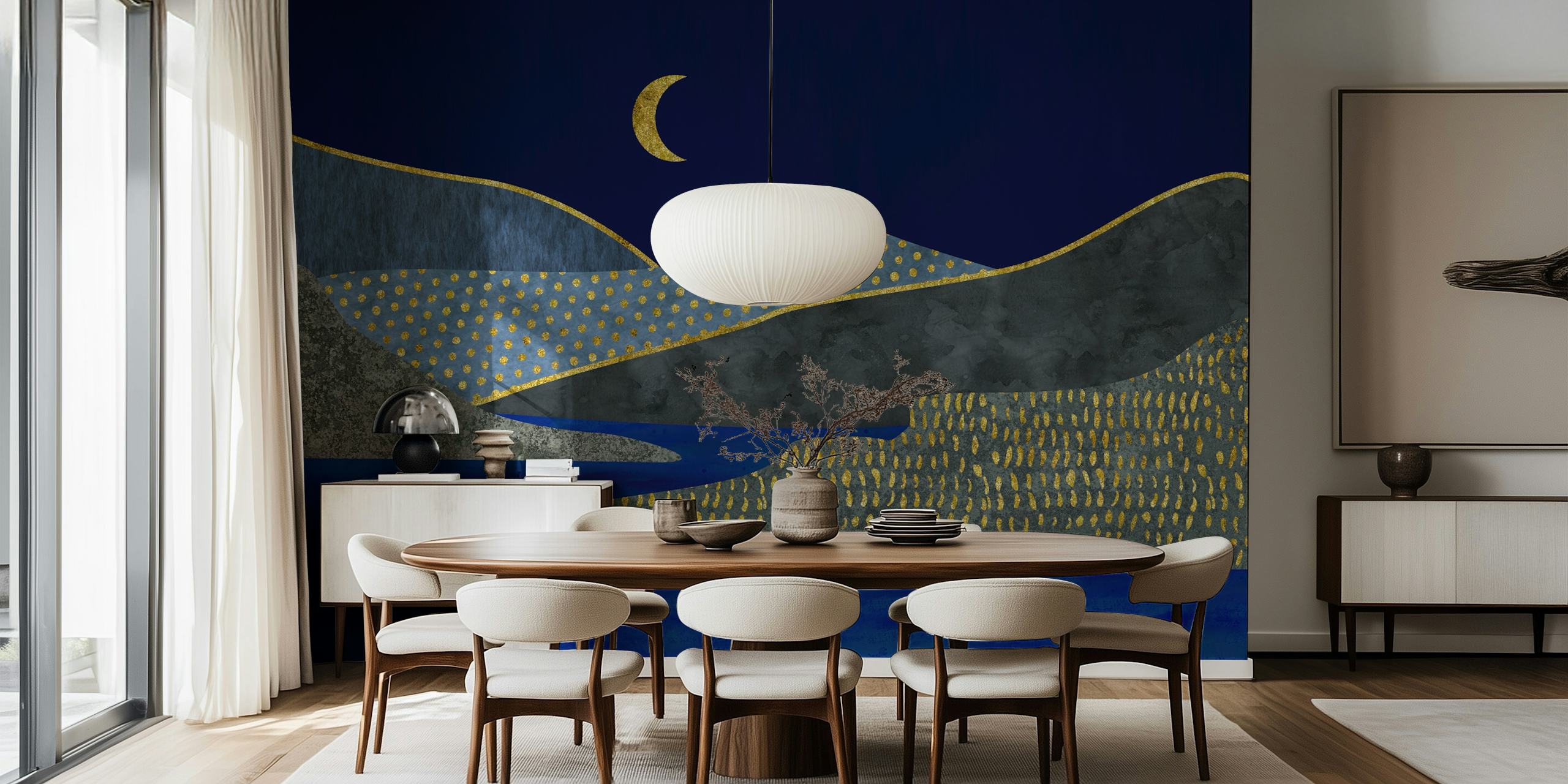 Midnight Lake Golden Moonshine wallpaper in a room