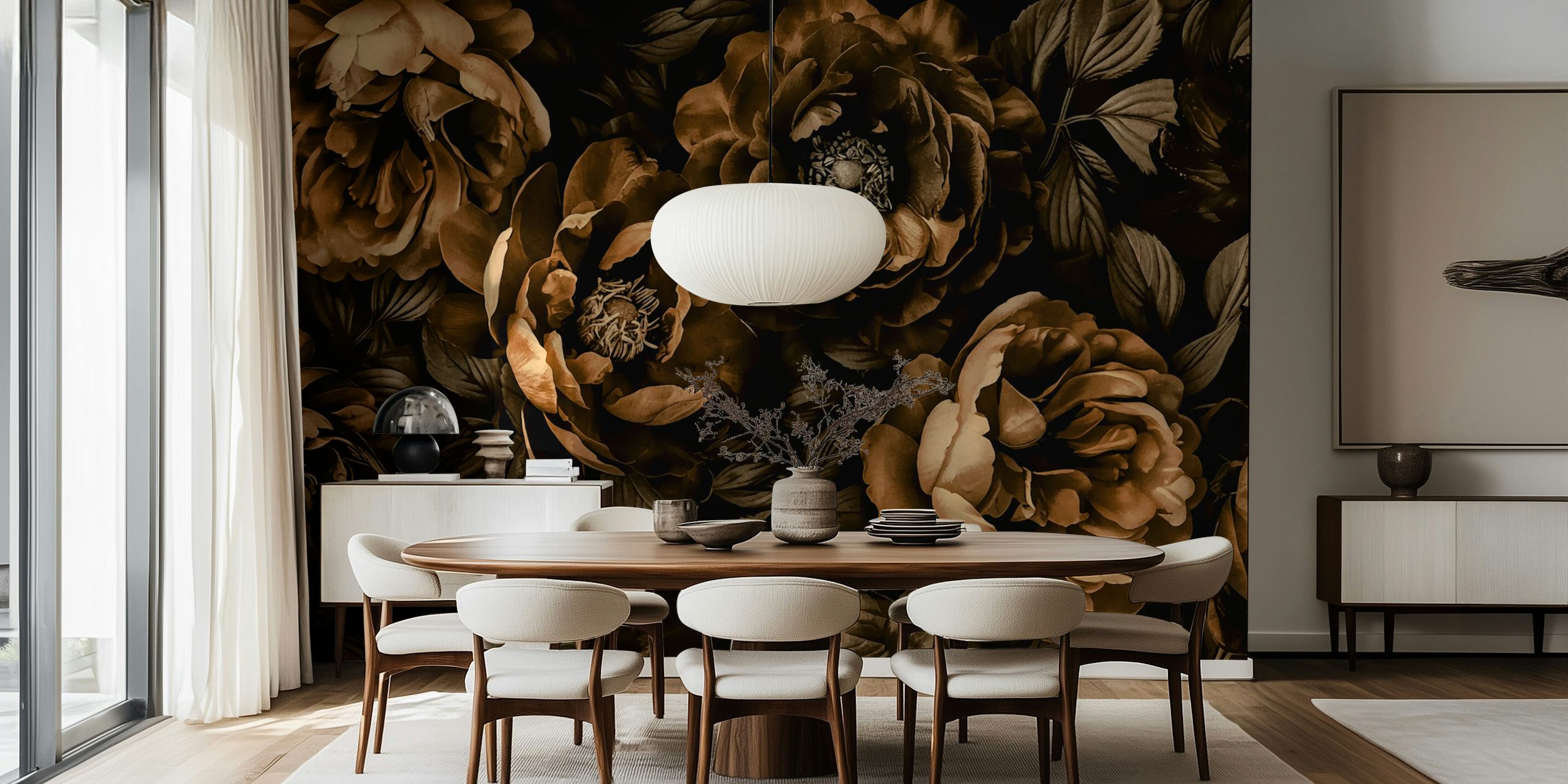 Midnight Garden Baroque Blooms Brown wallpaper design