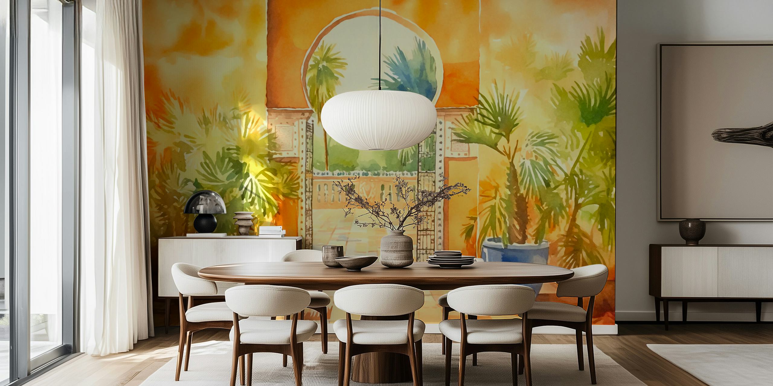 Mediterranean Patio Watercolor Art tapetti