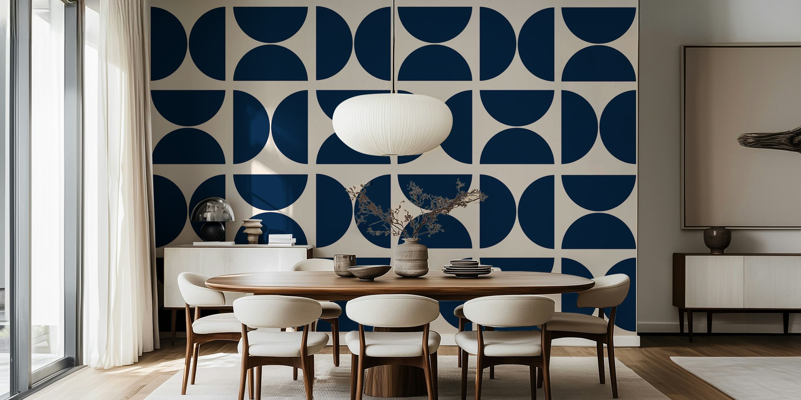 Abstract Midnight Blue Bauhaus wall mural with semi-circle pattern