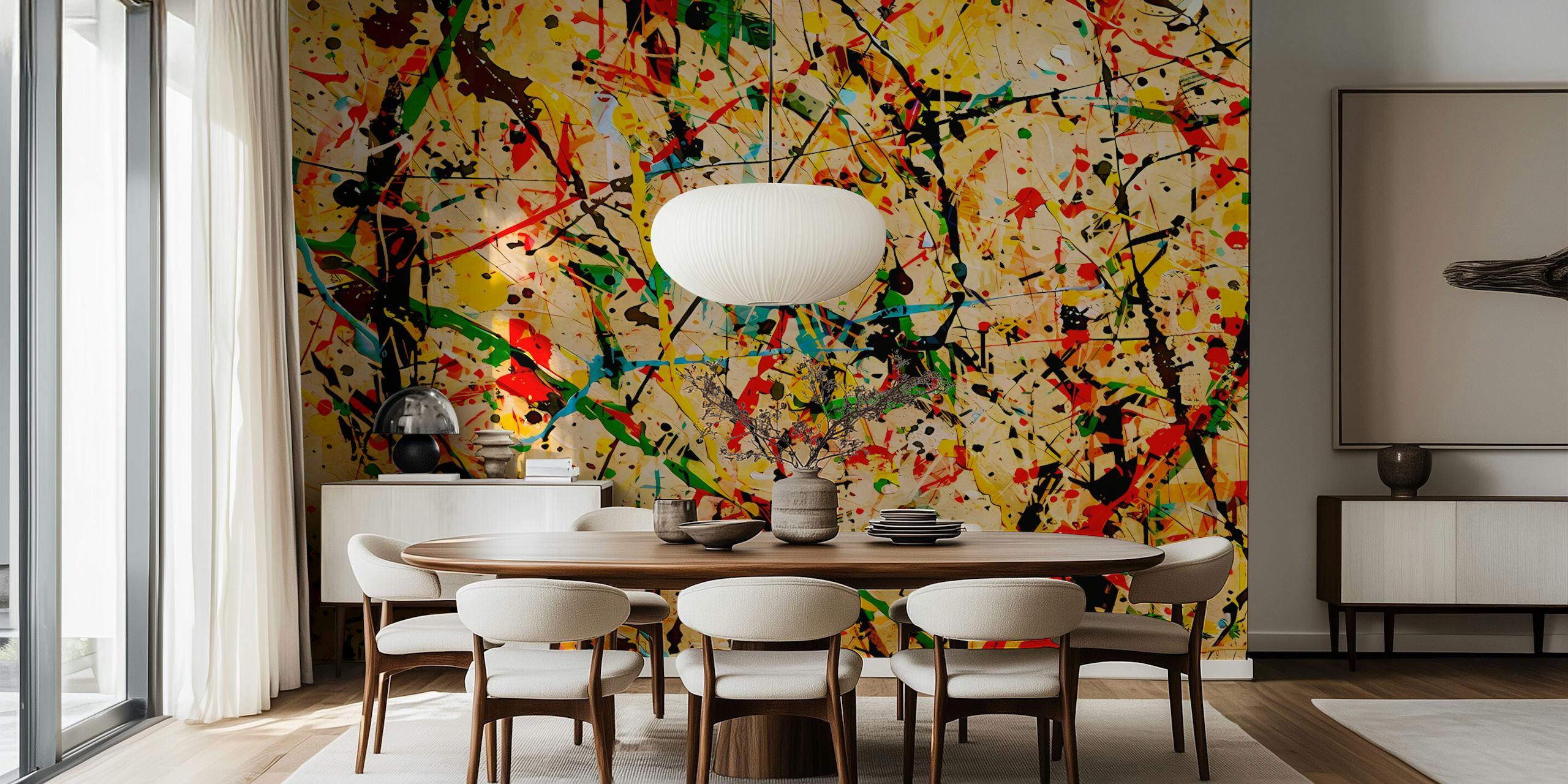 Pollock Wink 65 fargerik abstrakt tapet i et rom