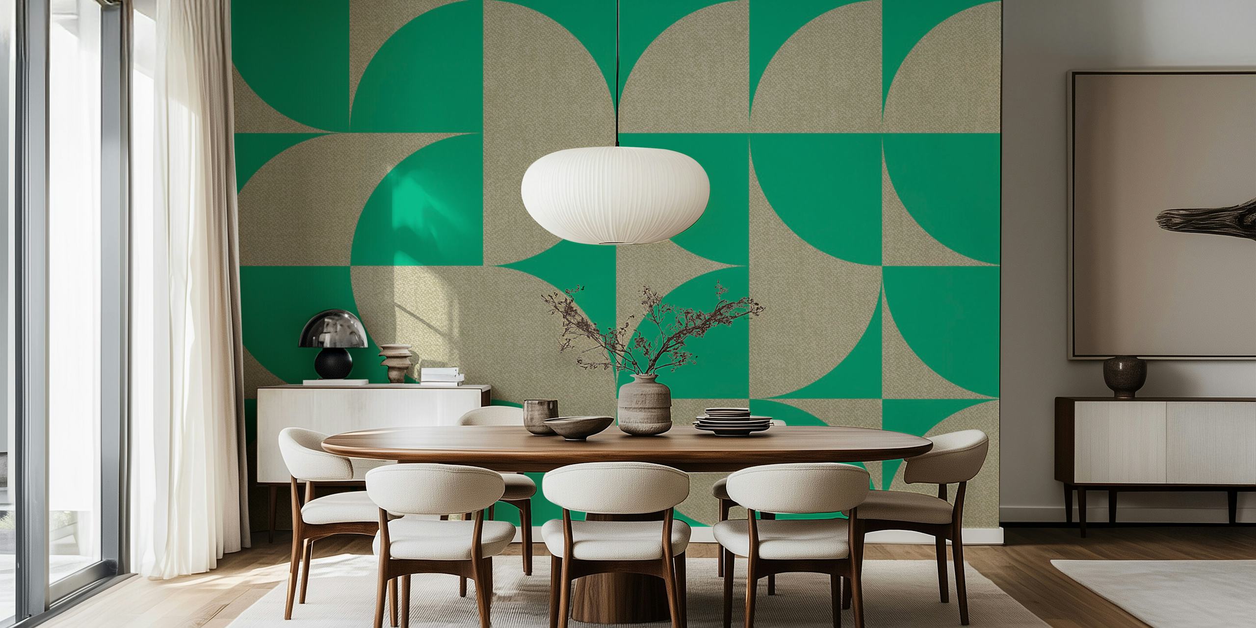 Mid-Century Muted Geo Green Beige i grøn og beige