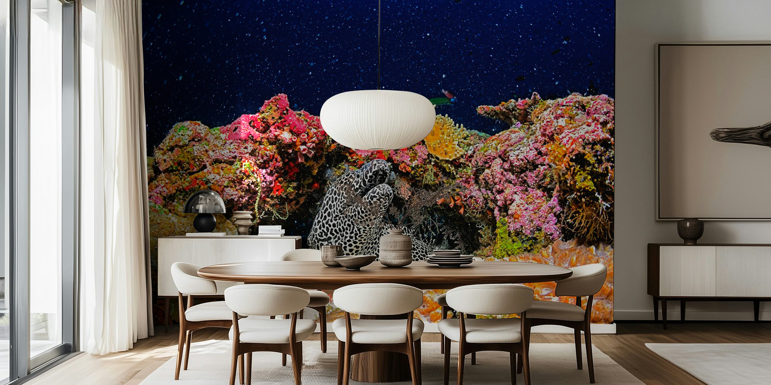 Under the Star wall mural featuring a moray eel and coral reef.