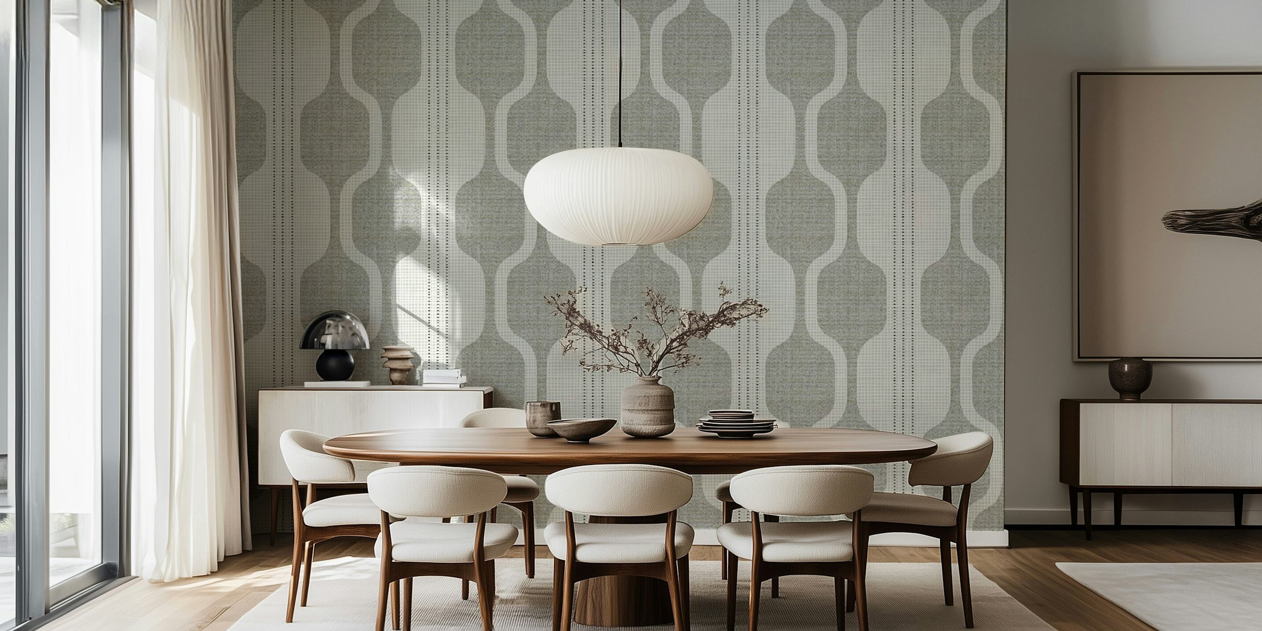 Mid-century modern gray flannel ogee pattern wall mural