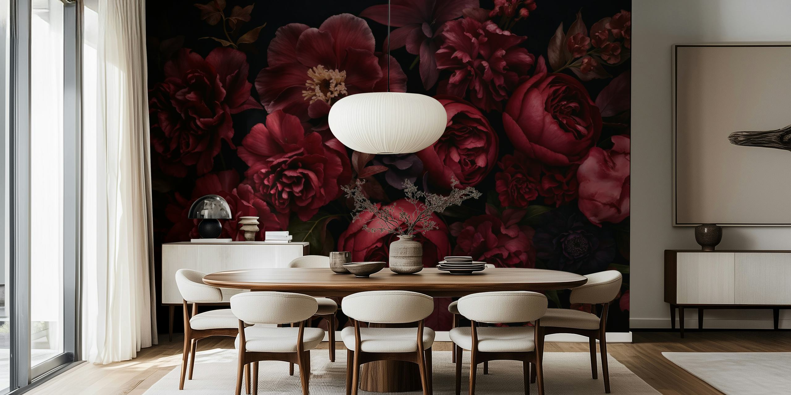Diseño de papel tapiz floral Crimson para interiores