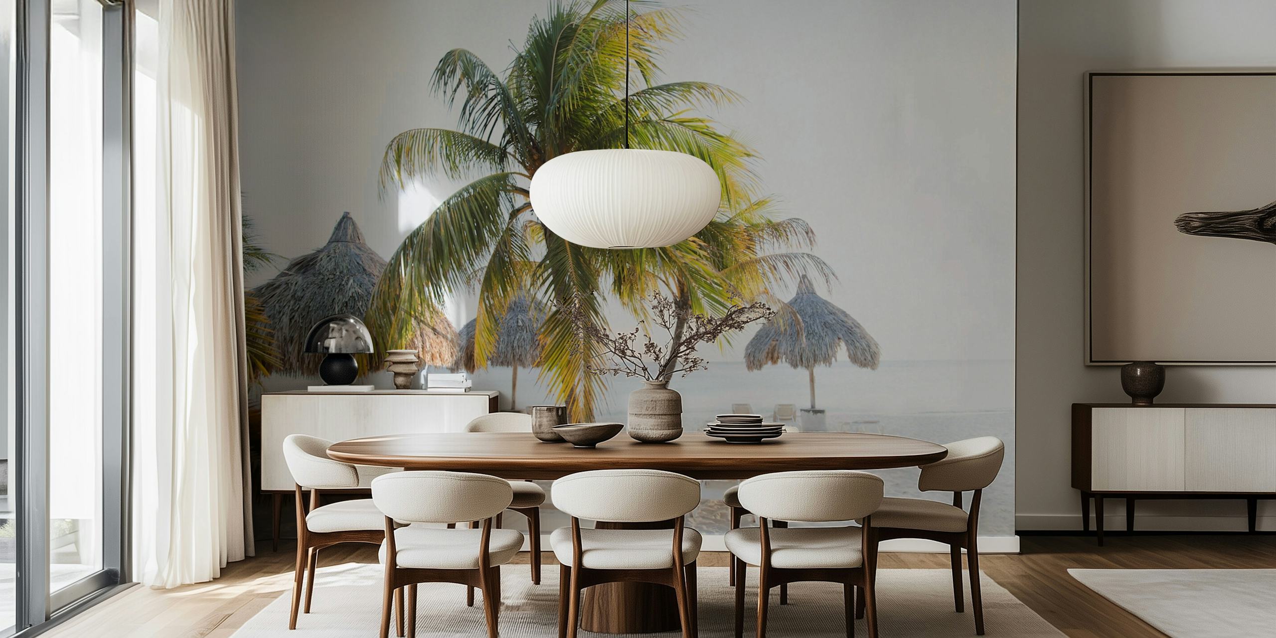 Palm trees beach scenery in soft colors tropical wallpaper